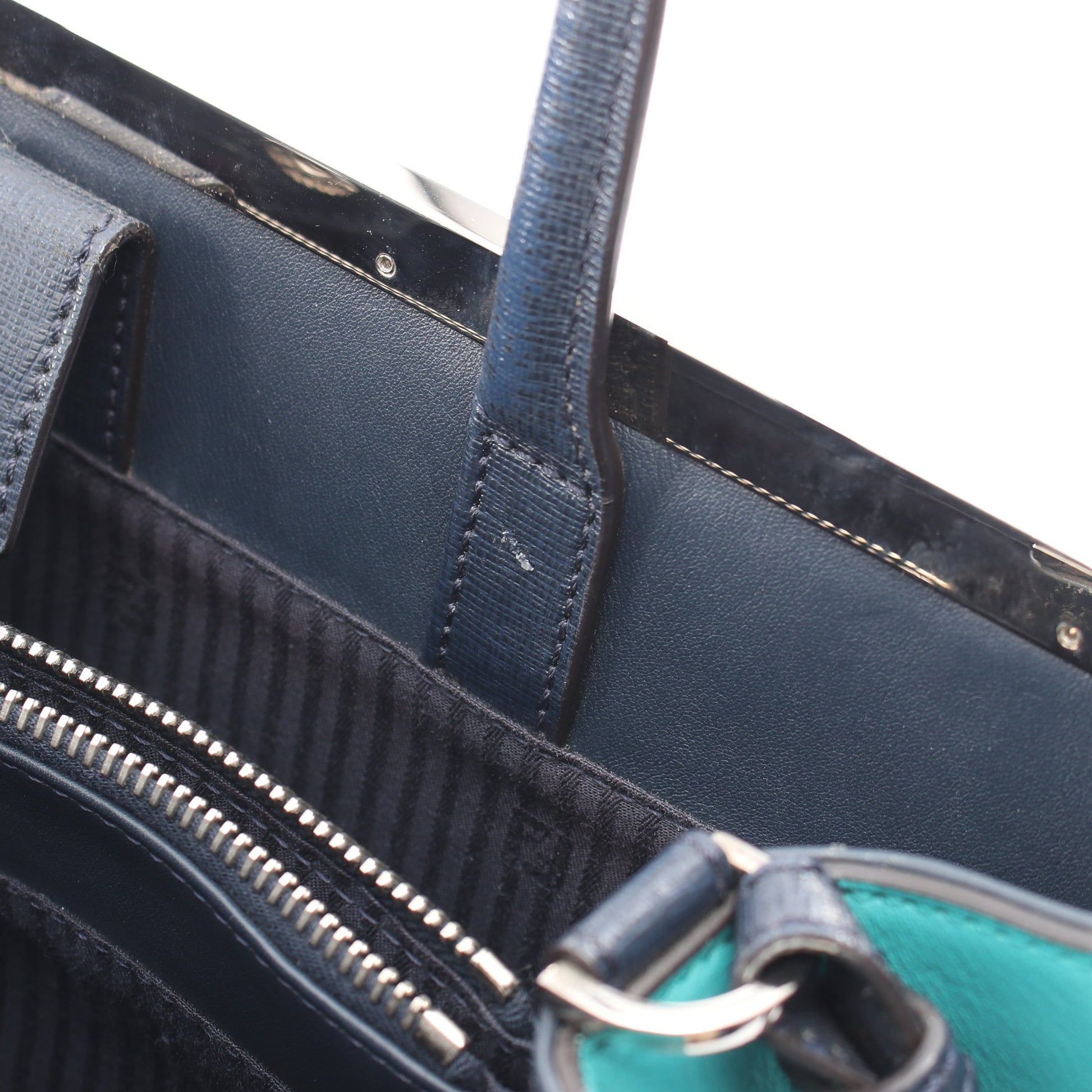 2JOURS トゥージュール 2WAY ハンドバッグ レザー ネイビー ブルーグリーン フェンディ バッグ FENDI