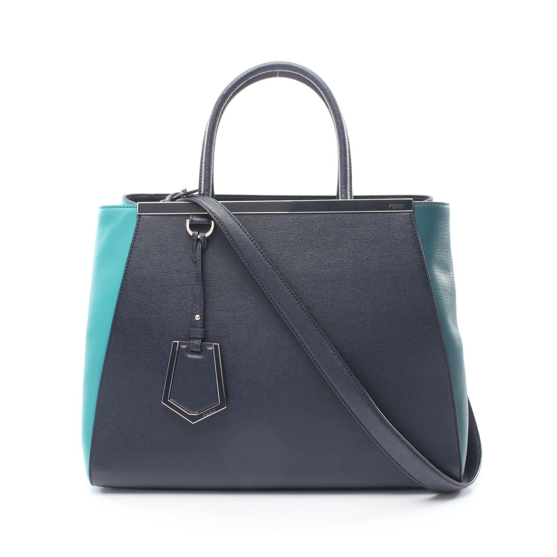 2JOURS トゥージュール 2WAY ハンドバッグ レザー ネイビー ブルーグリーン フェンディ バッグ FENDI