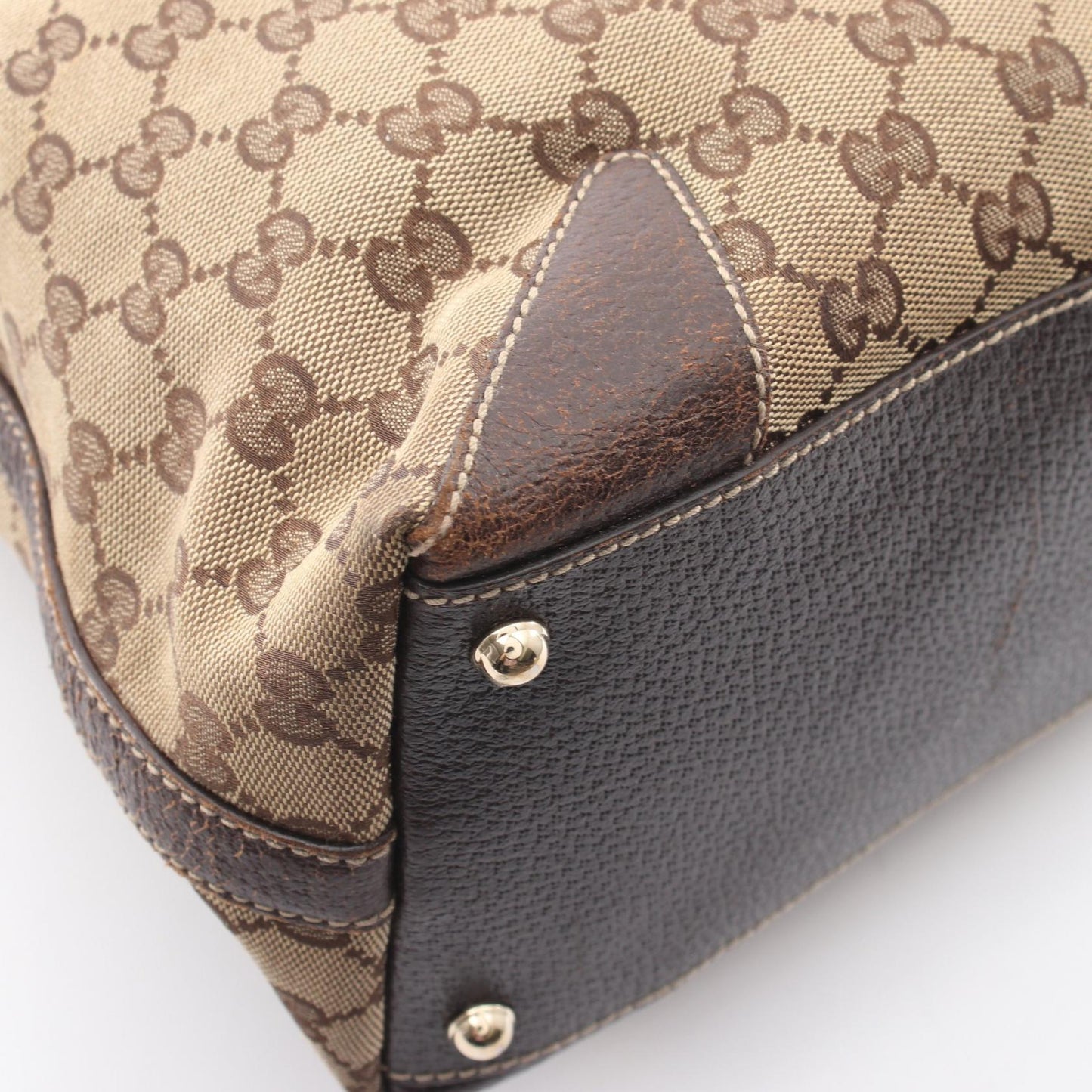 GGキャンバス ハンドバッグ トートバッグ キャンバス レザー ベージュ ダークブラウン グッチ バッグ GUCCI