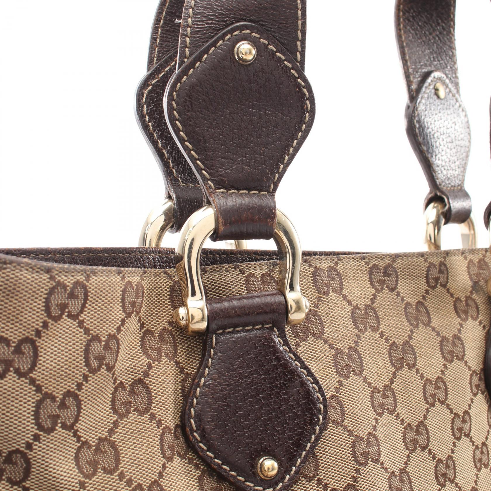 GGキャンバス ハンドバッグ トートバッグ キャンバス レザー ベージュ ダークブラウン グッチ バッグ GUCCI