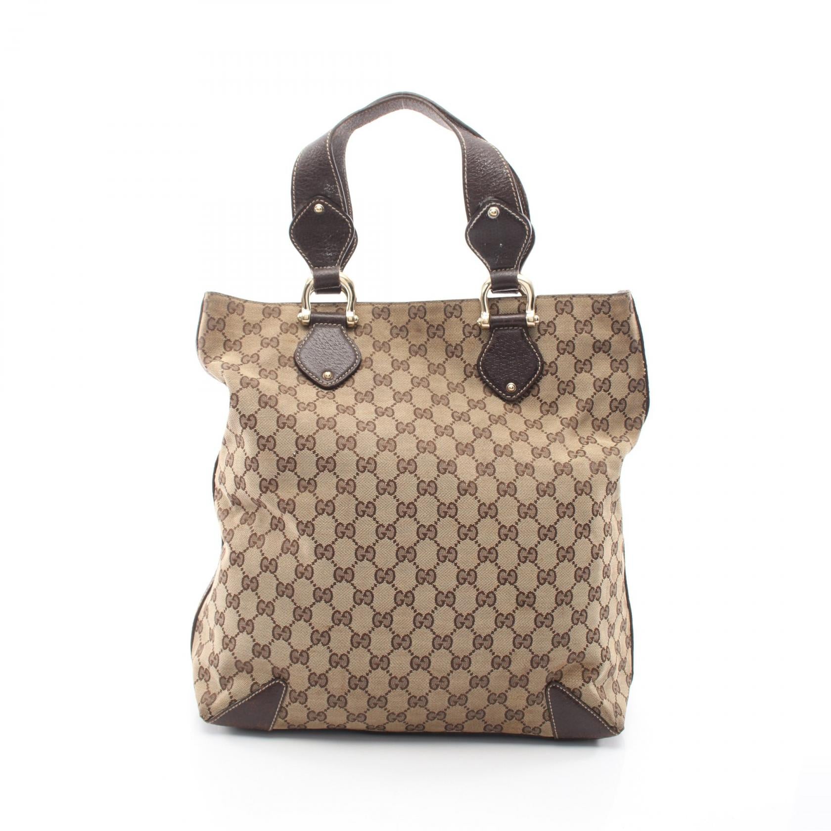 GGキャンバス ハンドバッグ トートバッグ キャンバス レザー ベージュ ダークブラウン グッチ バッグ GUCCI