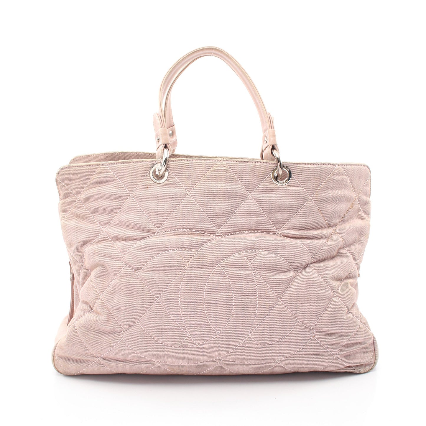 ココマーク ハンドバッグ トートバッグ キャンバス レザー ライトピンク シルバー金具 シャネル バッグ CHANEL