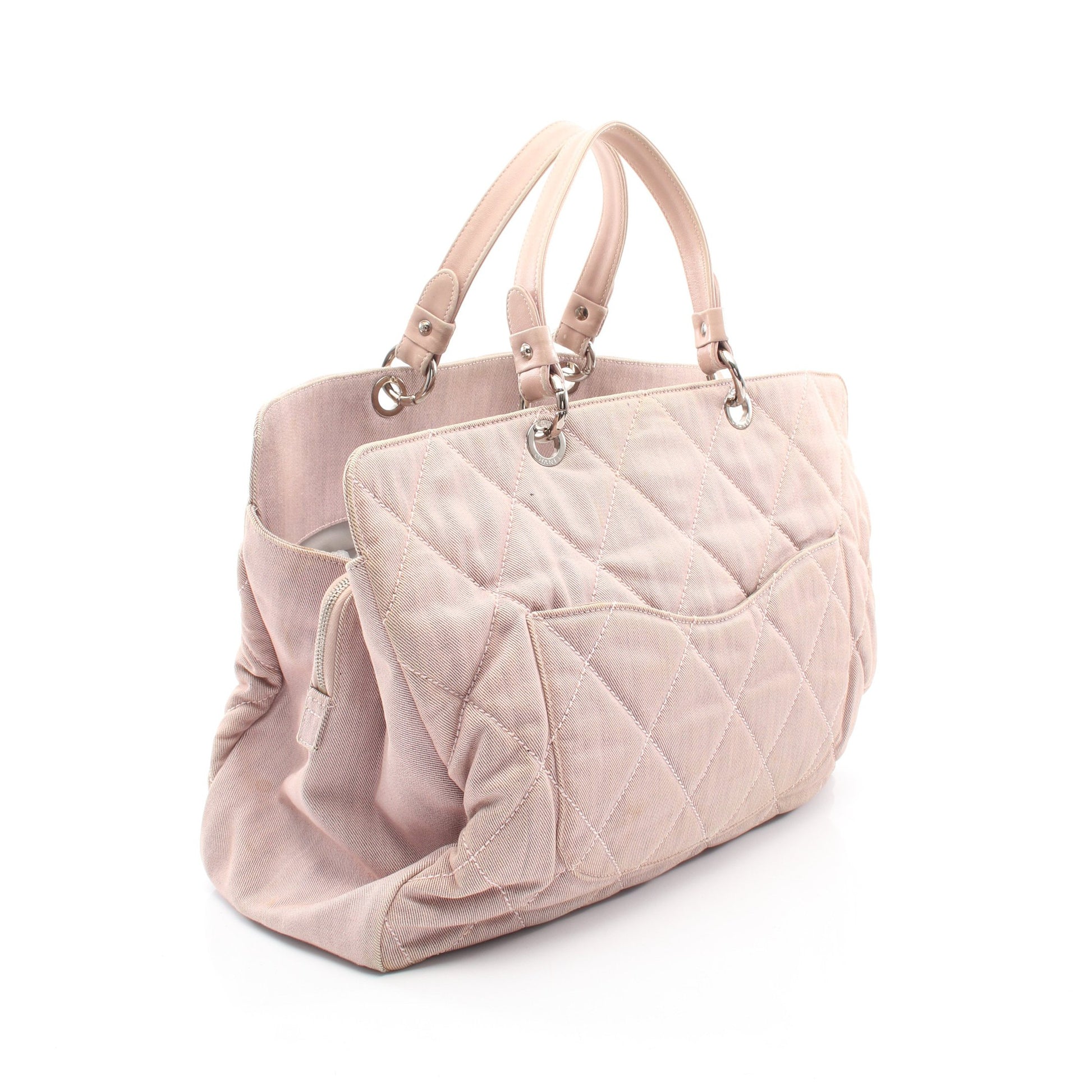 ココマーク ハンドバッグ トートバッグ キャンバス レザー ライトピンク シルバー金具 シャネル バッグ CHANEL