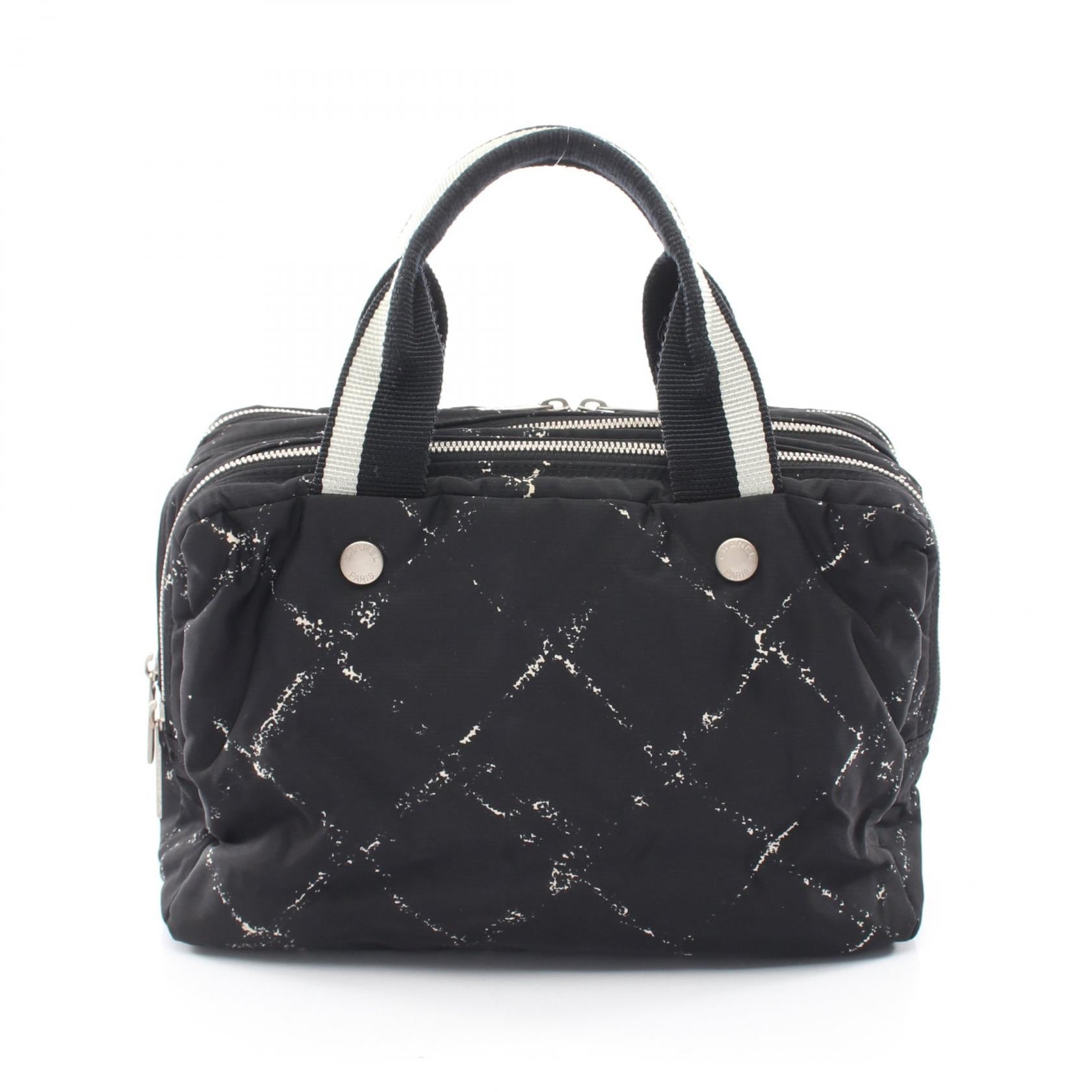 旧トラベルライン ハンドバッグ ナイロン ブラック シルバー金具 シャネル バッグ CHANEL