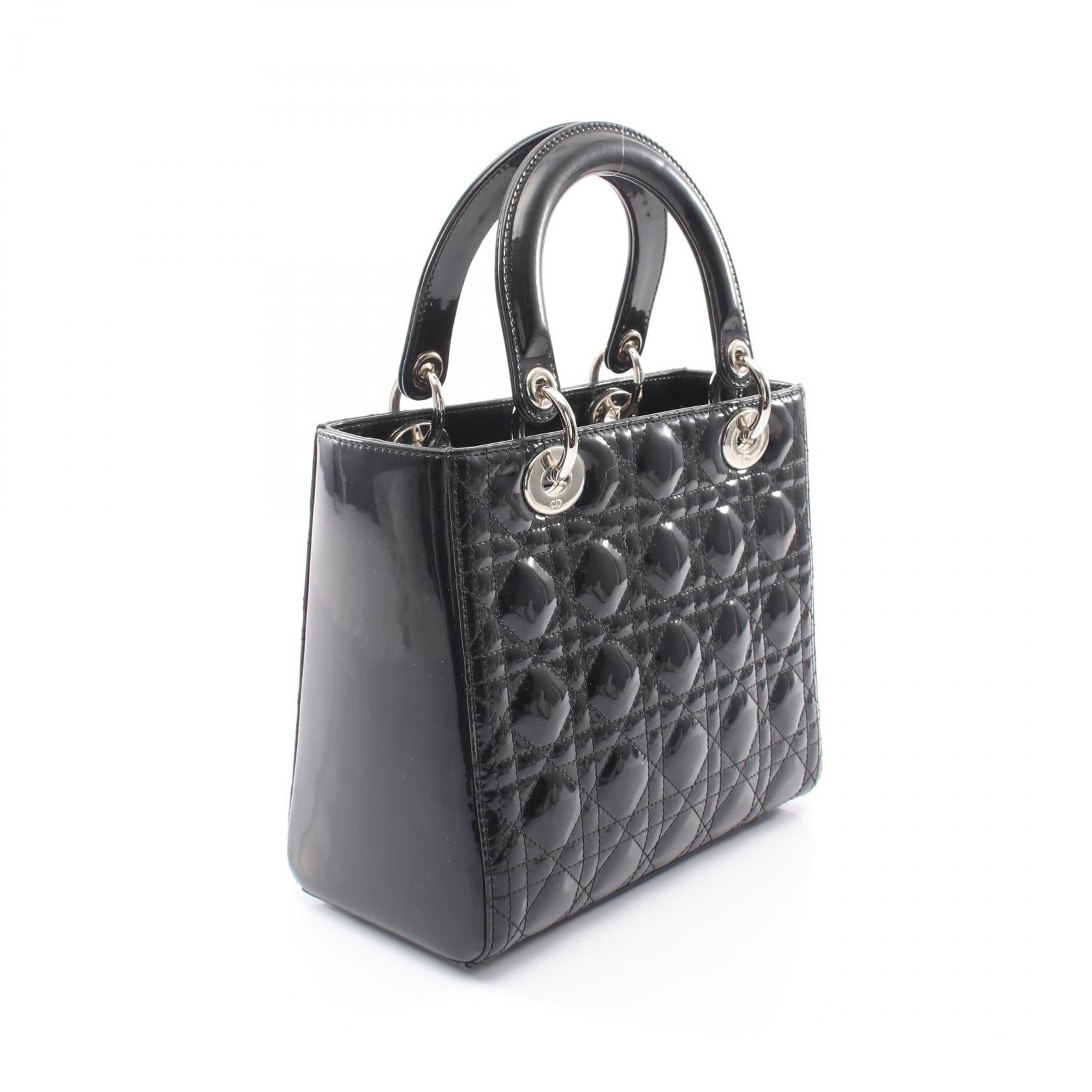 LADY DIOR レディディオール カナージュ 2WAY ハンドバッグ エナメルレザー ブラック クリスチャンディオール バッグ Christian Dior