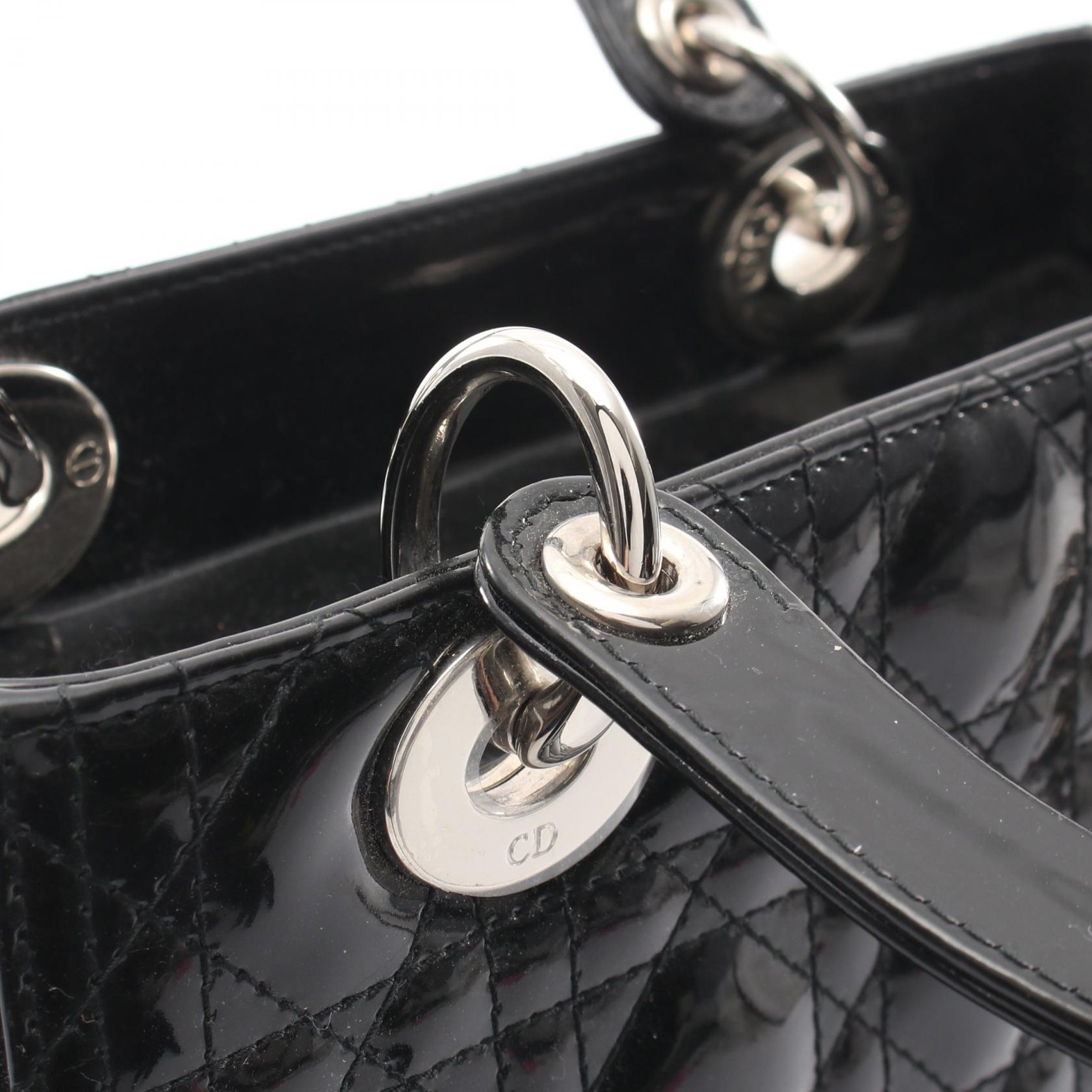 LADY DIOR レディディオール カナージュ 2WAY ハンドバッグ エナメルレザー ブラック クリスチャンディオール バッグ Christian Dior