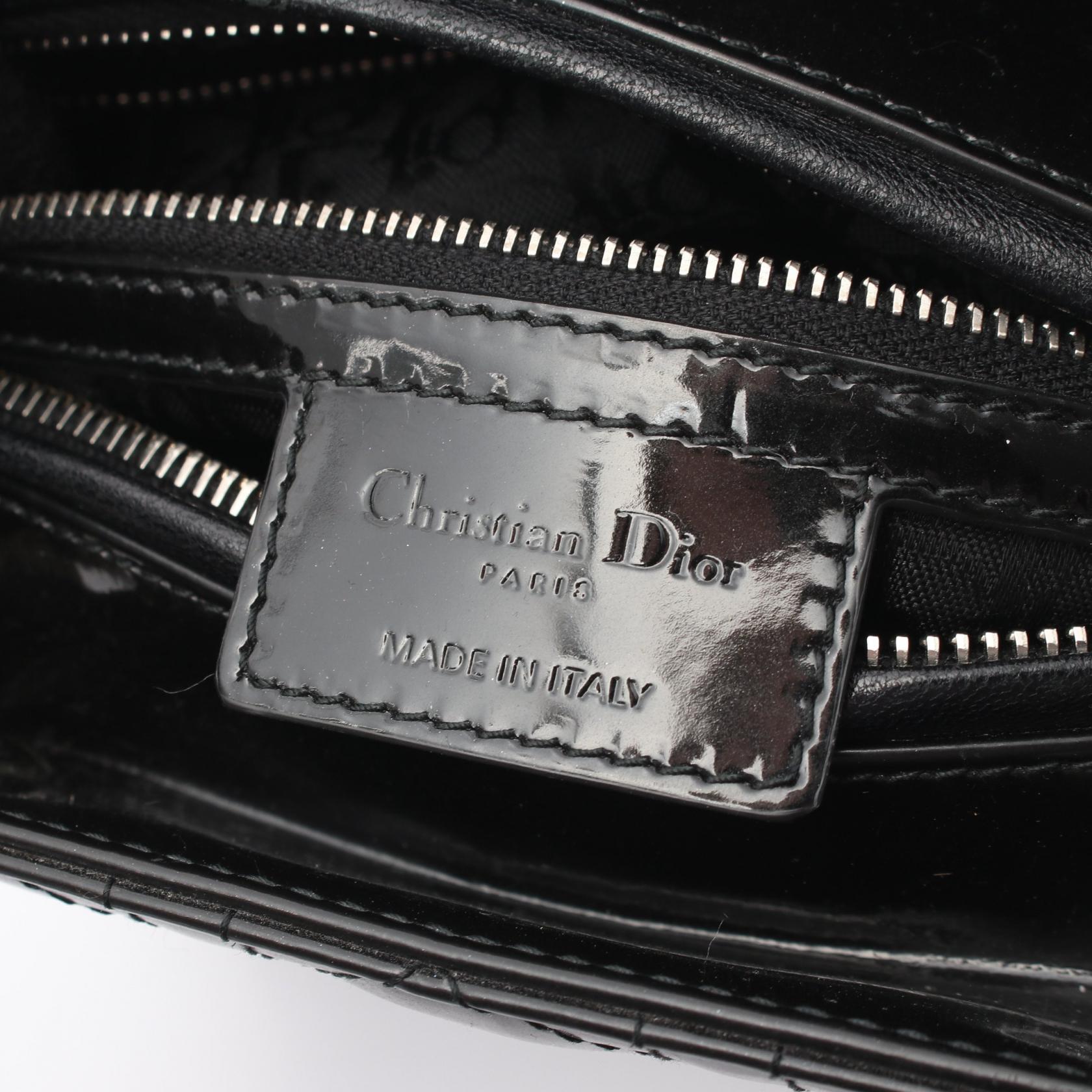 LADY DIOR レディディオール カナージュ 2WAY ハンドバッグ エナメルレザー ブラック クリスチャンディオール バッグ Christian Dior