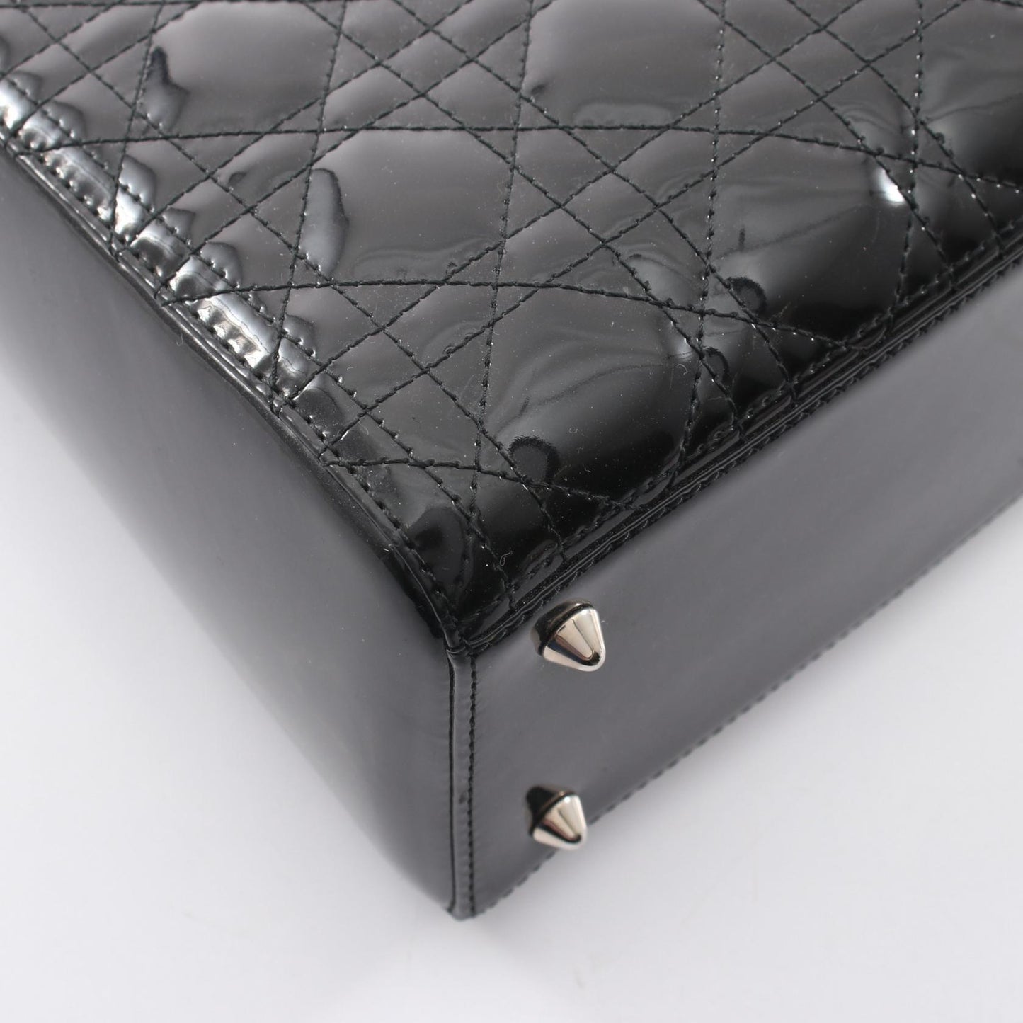LADY DIOR レディディオール カナージュ 2WAY ハンドバッグ エナメルレザー ブラック クリスチャンディオール バッグ Christian Dior