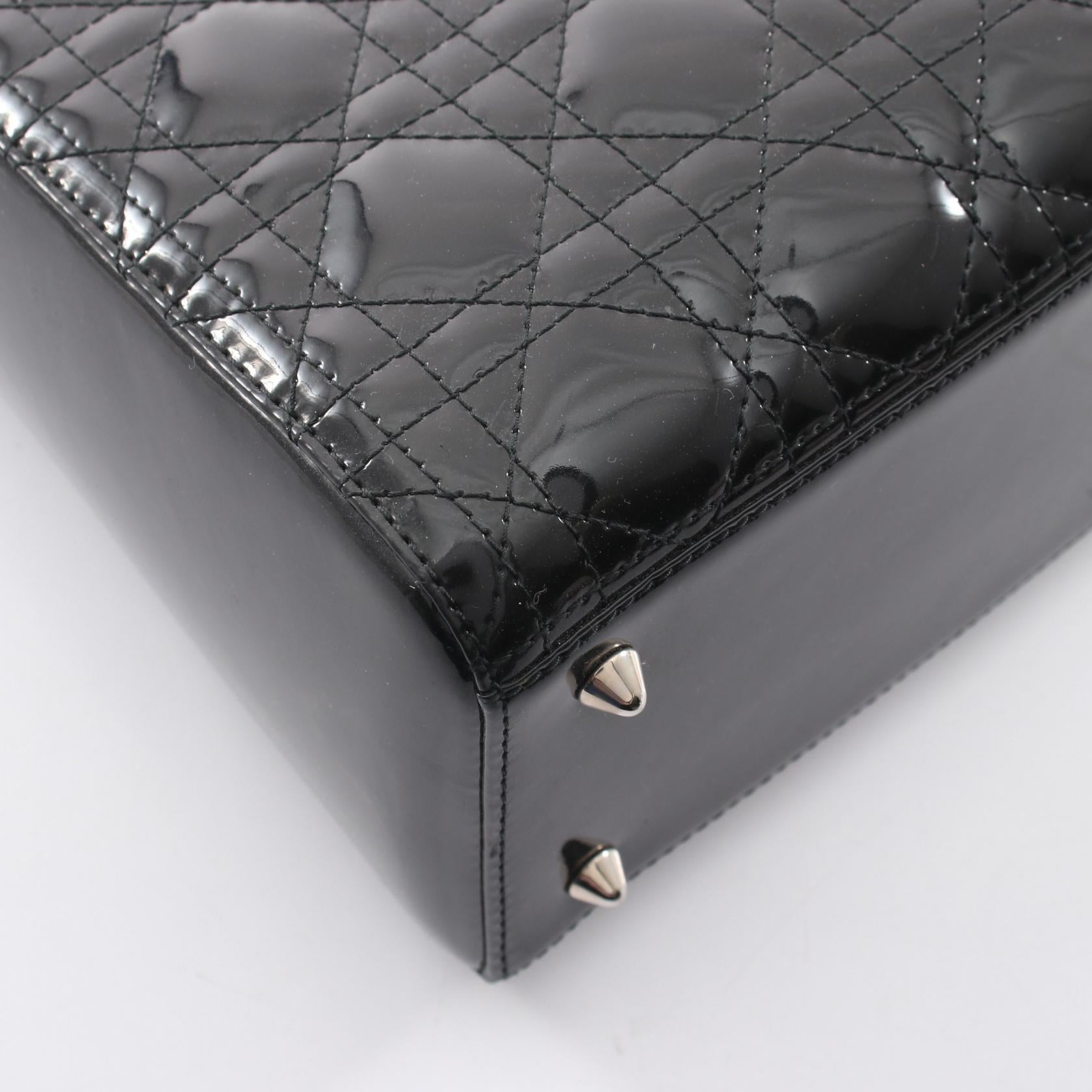 LADY DIOR レディディオール カナージュ 2WAY ハンドバッグ エナメルレザー ブラック クリスチャンディオール バッグ Christian Dior