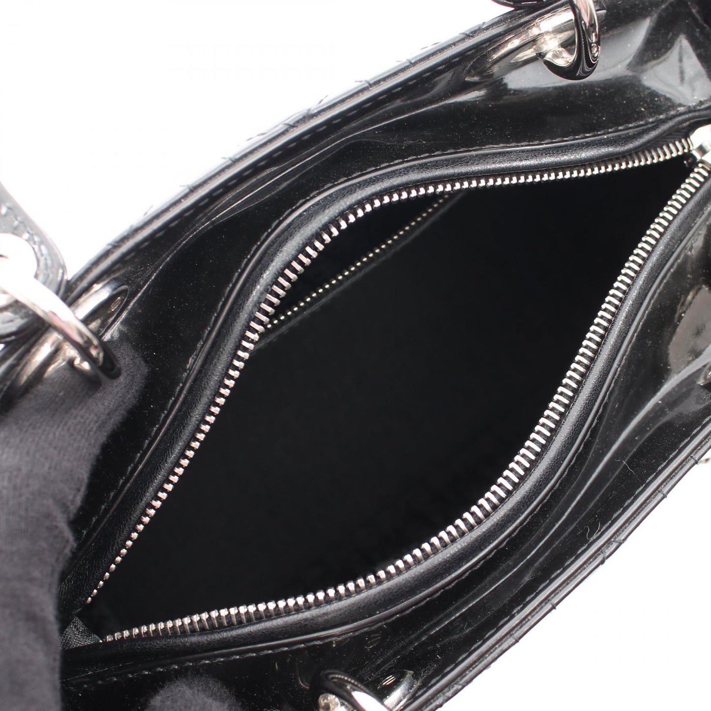 LADY DIOR レディディオール カナージュ 2WAY ハンドバッグ エナメルレザー ブラック クリスチャンディオール バッグ Christian Dior