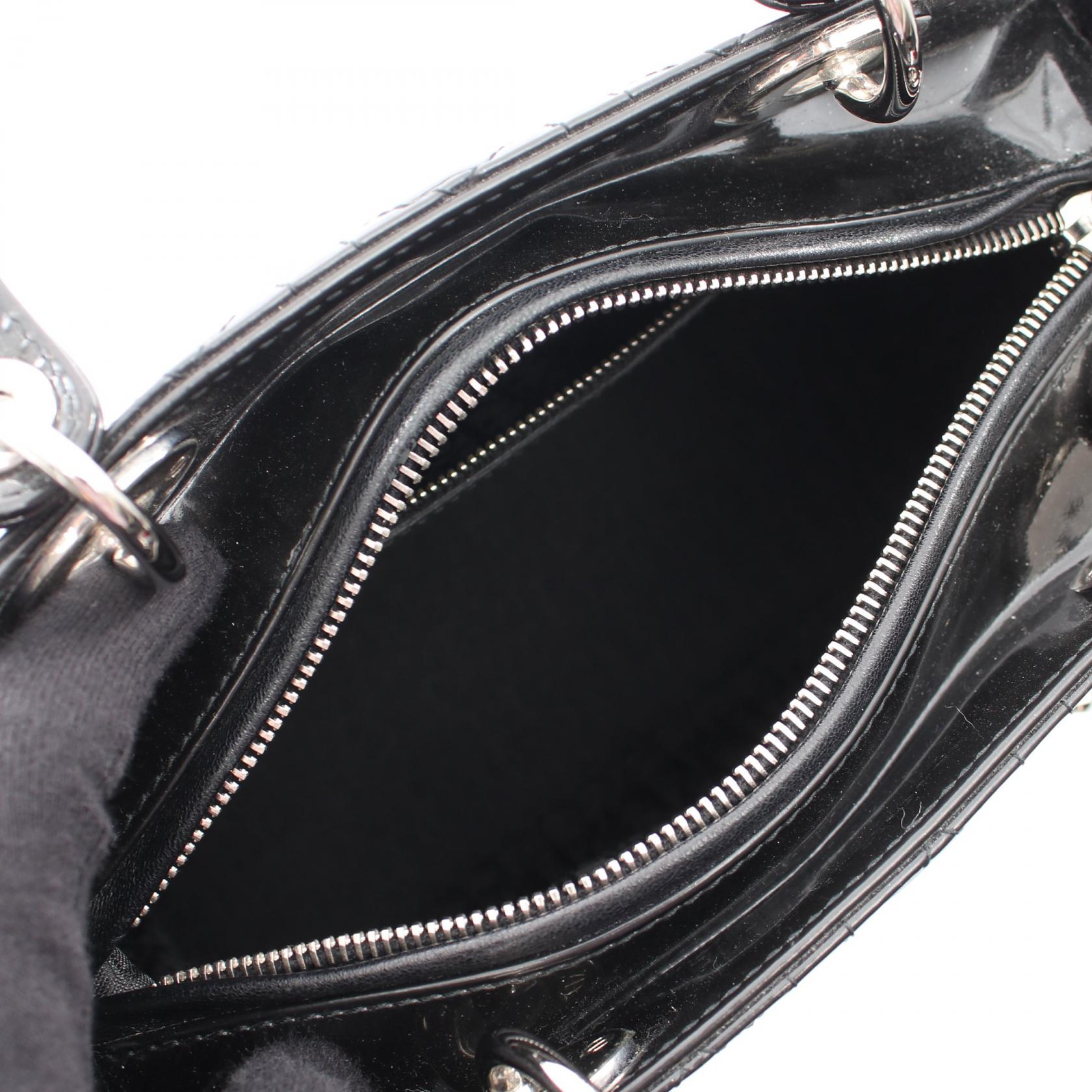 LADY DIOR レディディオール カナージュ 2WAY ハンドバッグ エナメルレザー ブラック クリスチャンディオール バッグ Christian Dior