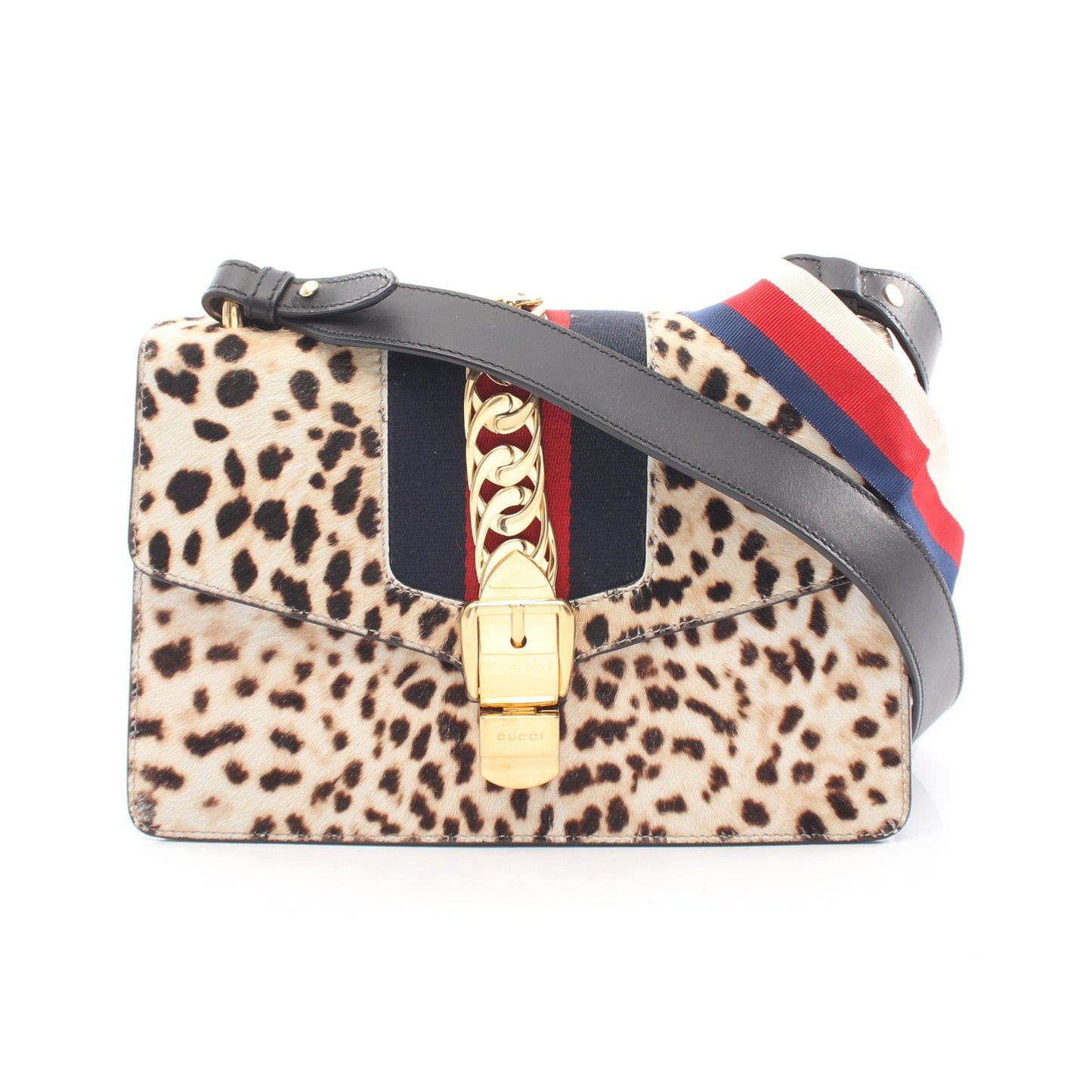 シルヴィ スモール ウェブライン 2WAY ショルダーバッグ ハラコ レザー ライトベージュ ブラック マルチカラー グッチ バッグ GUCCI