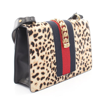 シルヴィ スモール ウェブライン 2WAY ショルダーバッグ ハラコ レザー ライトベージュ ブラック マルチカラー グッチ バッグ GUCCI