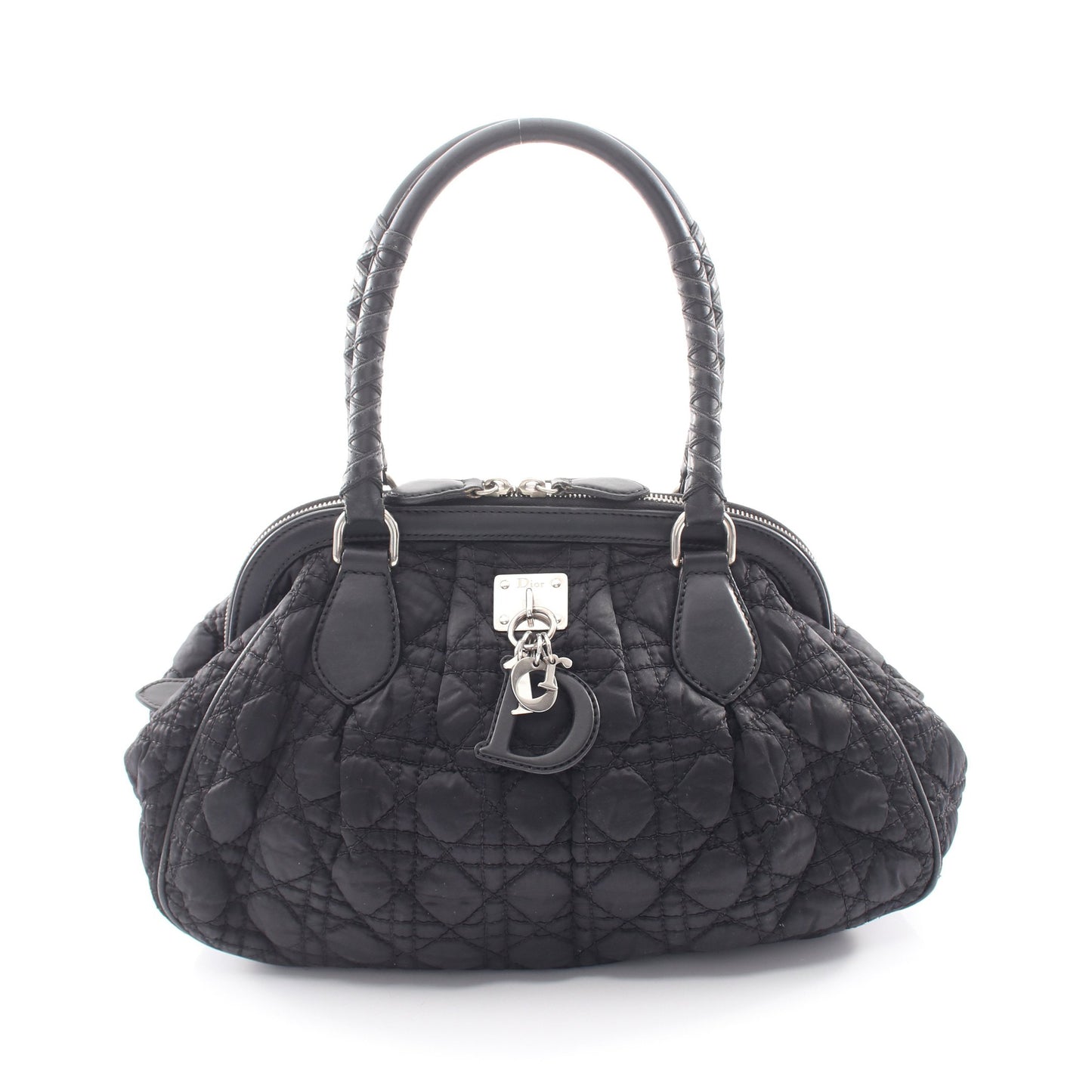 カナージュ ラブリー ハンドバッグ ナイロン レザー ブラック クリスチャンディオール バッグ Christian Dior