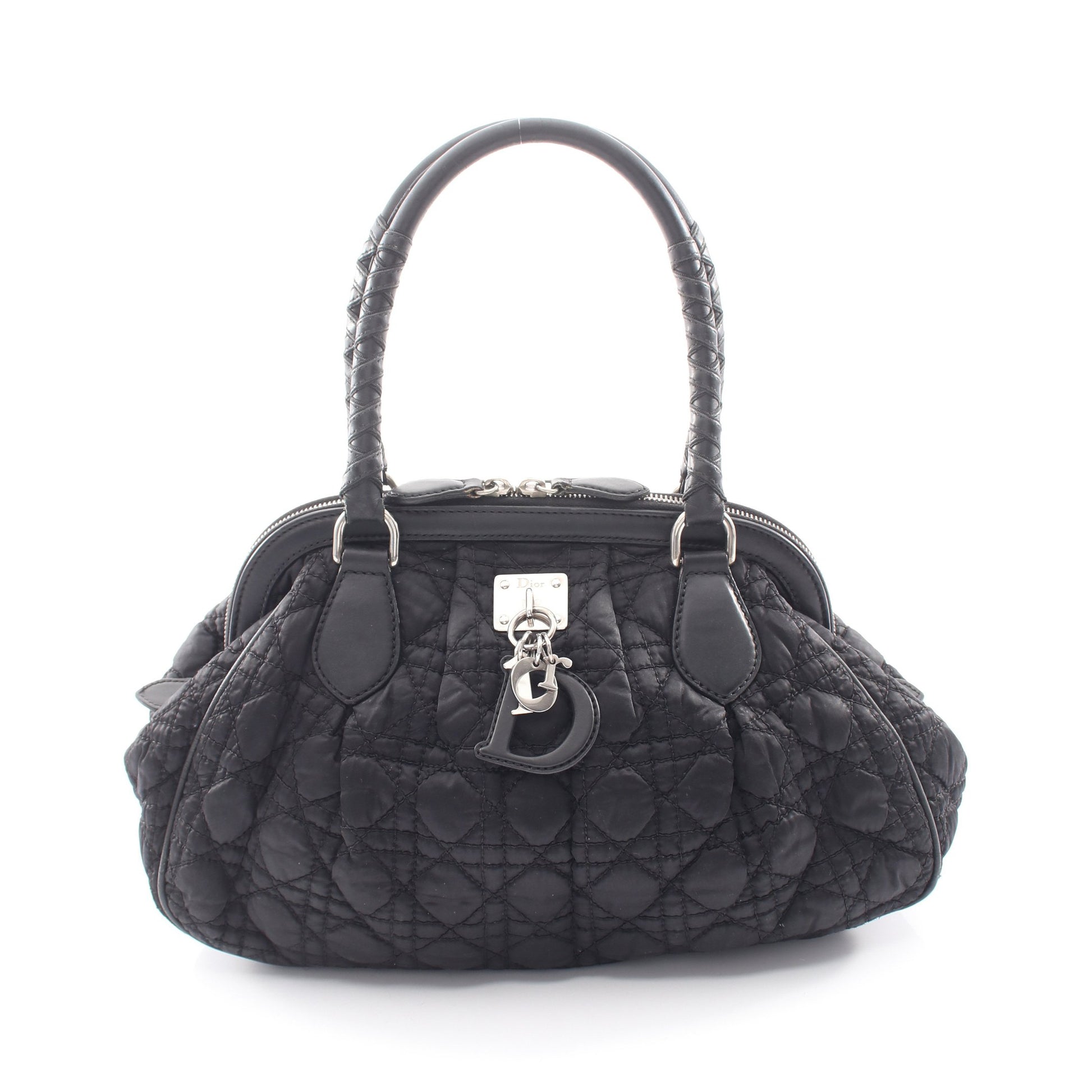 カナージュ ラブリー ハンドバッグ ナイロン レザー ブラック クリスチャンディオール バッグ Christian Dior