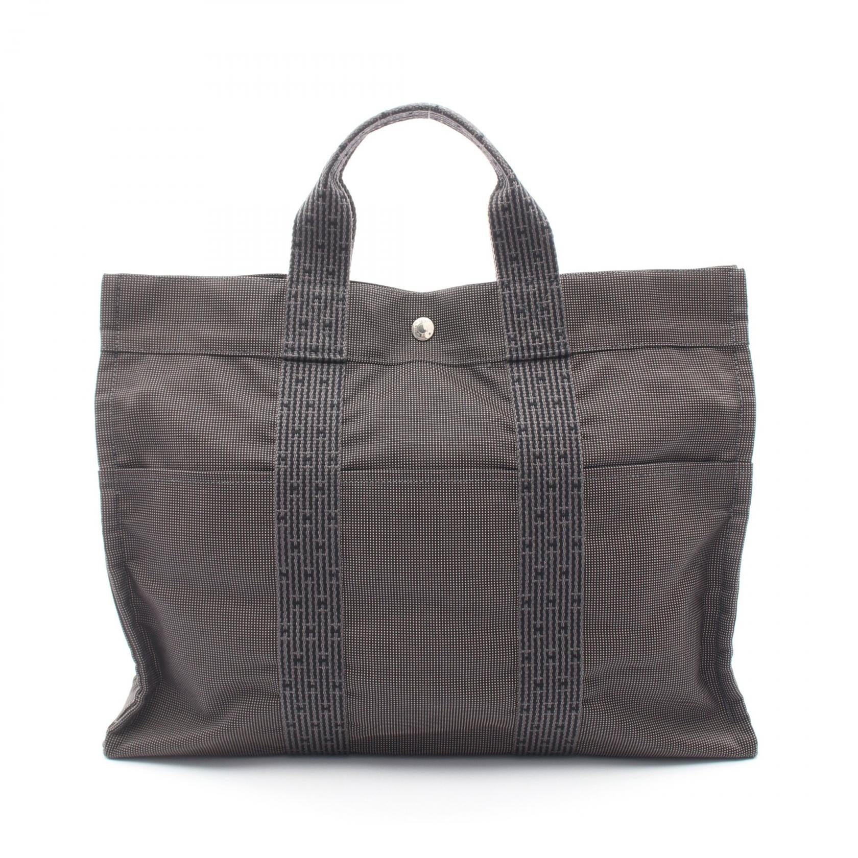 エールラインMM ハンドバッグ トートバッグ ナイロンキャンバス ダークグレー シルバー金具 エルメス バッグ HERMES