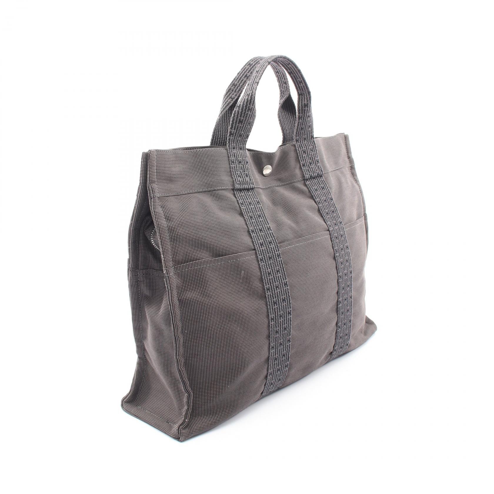 エールラインMM ハンドバッグ トートバッグ ナイロンキャンバス ダークグレー シルバー金具 エルメス バッグ HERMES
