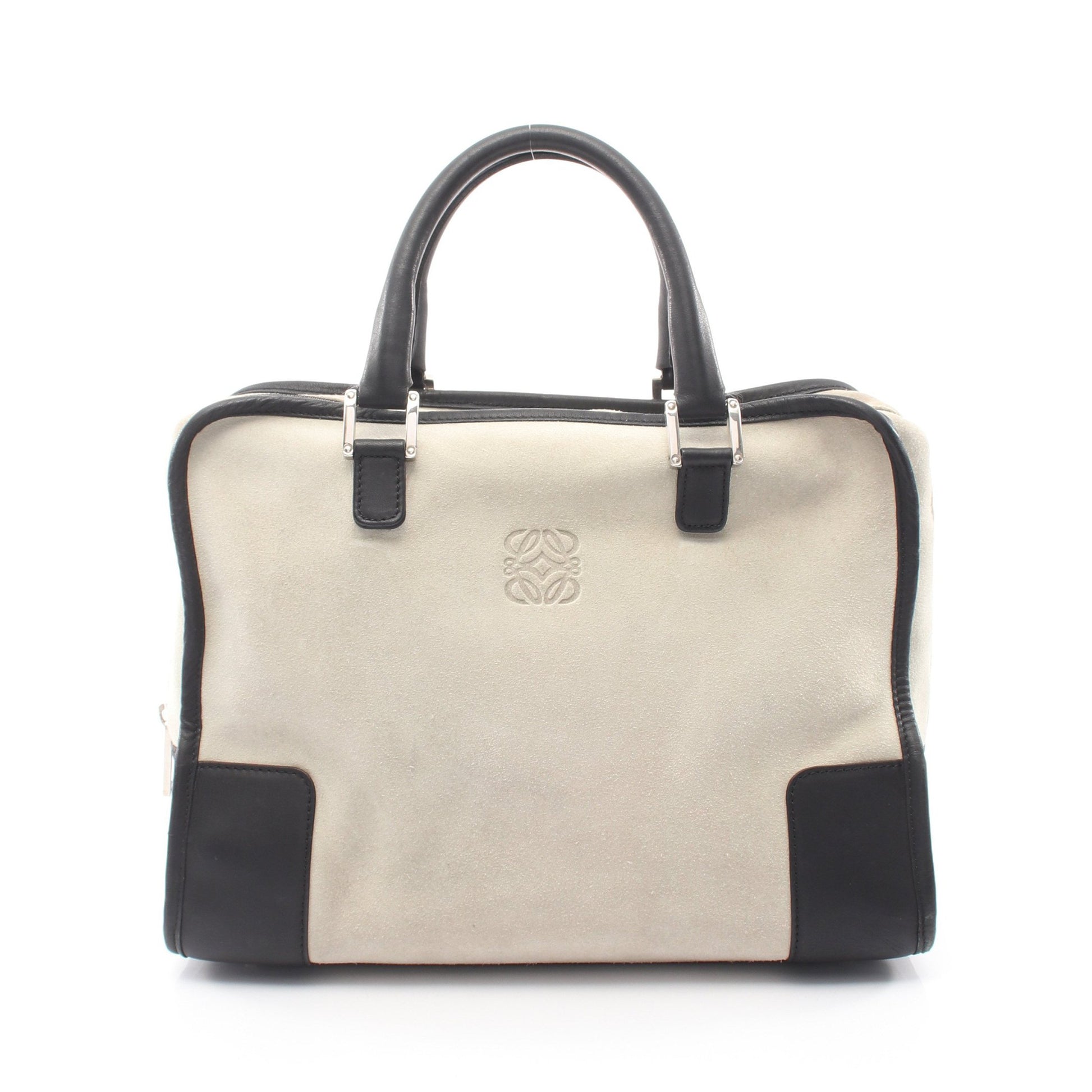 アマソナ32 ハンドバッグ スエード レザー ライトグレー ブラック ロエベ バッグ LOEWE