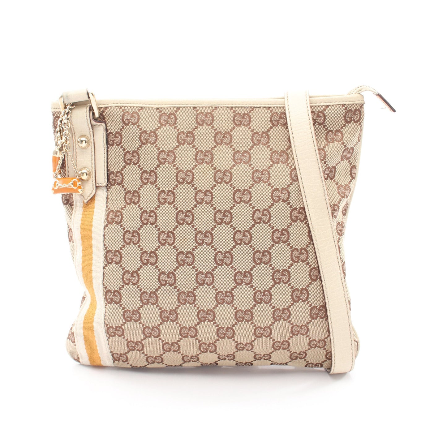 GGキャンバス ショルダーバッグ キャンバス レザー ベージュ オフホワイト オレンジ グッチ バッグ GUCCI