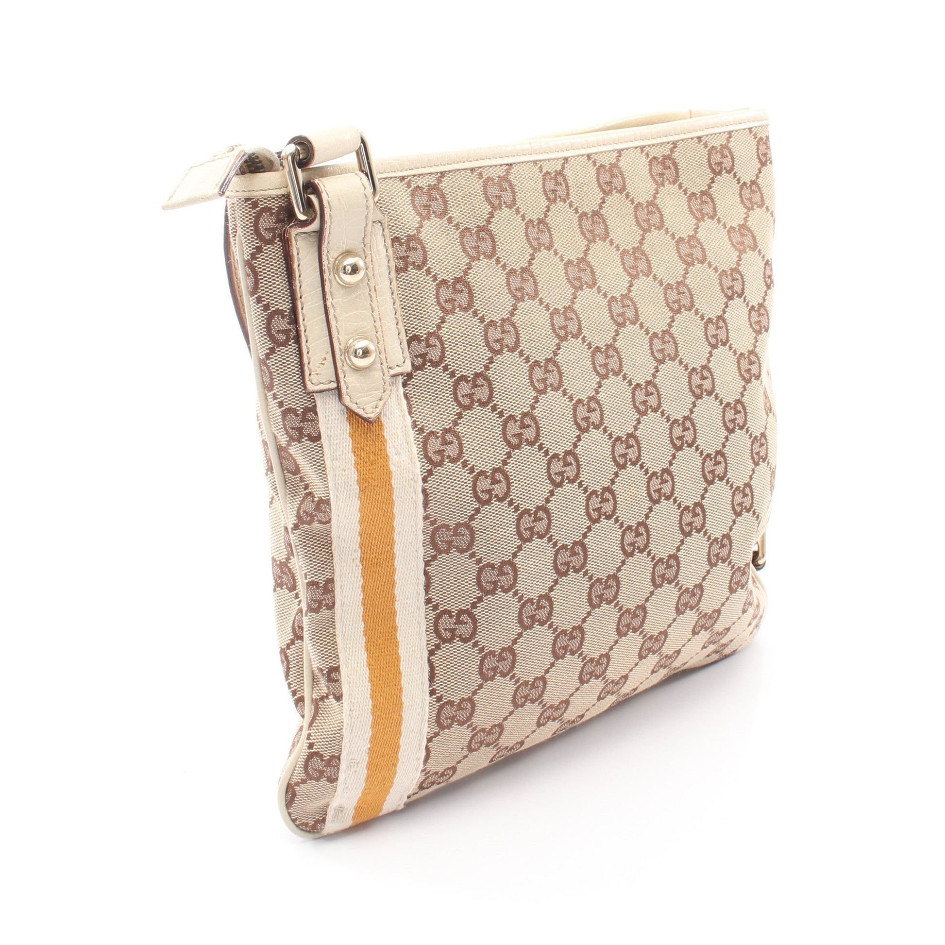 GGキャンバス ショルダーバッグ キャンバス レザー ベージュ オフホワイト オレンジ グッチ バッグ GUCCI