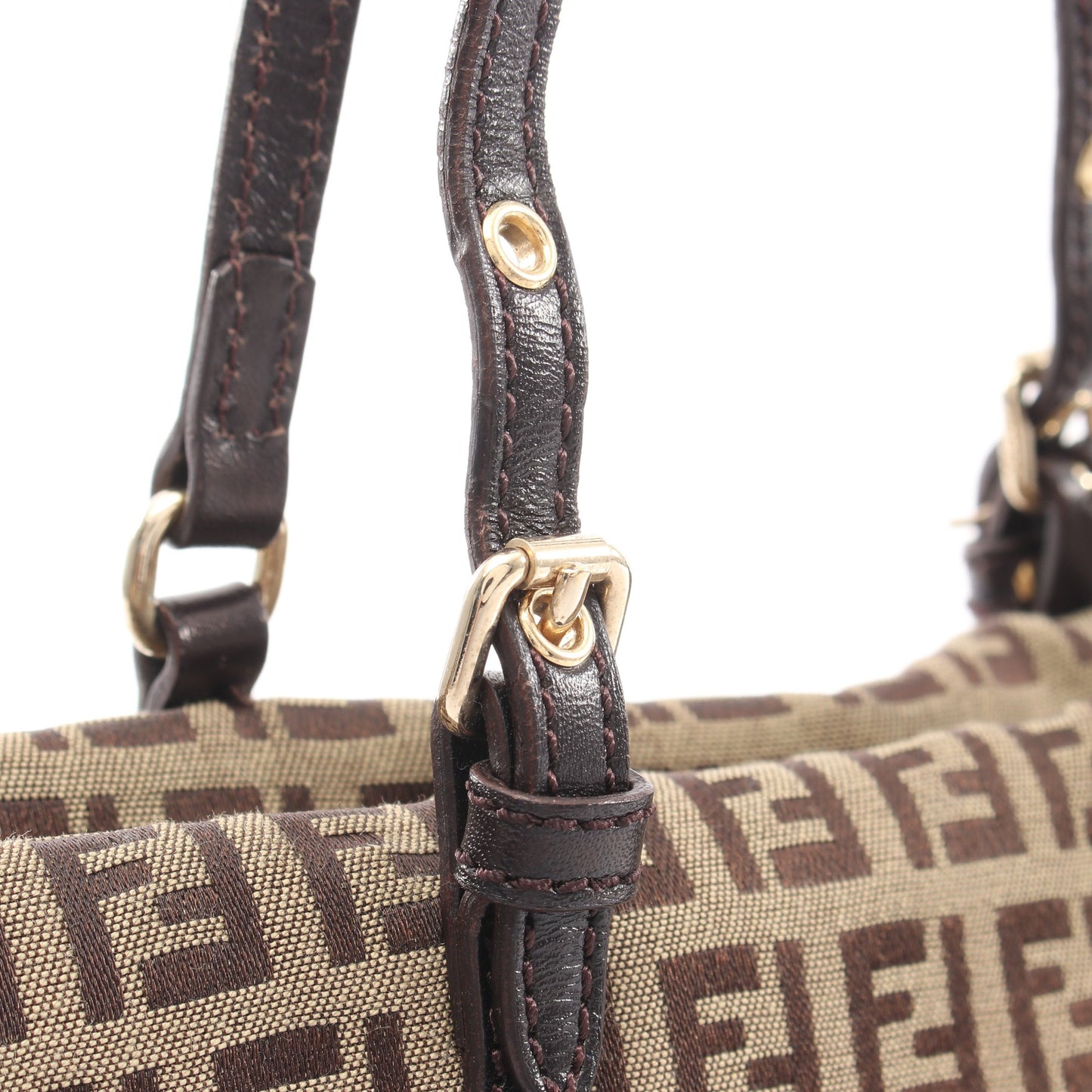 ズッキーノ ハンドバッグ トートバッグ キャンバス レザー ベージュ ダークブラウン フェンディ バッグ FENDI