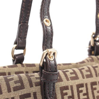 ズッキーノ ハンドバッグ トートバッグ キャンバス レザー ベージュ ダークブラウン フェンディ バッグ FENDI