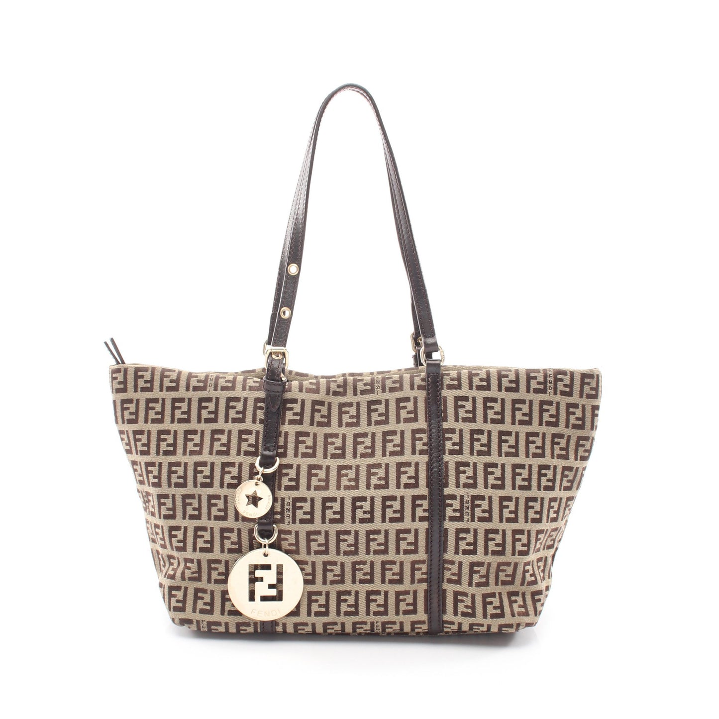 ズッキーノ ハンドバッグ トートバッグ キャンバス レザー ベージュ ダークブラウン フェンディ バッグ FENDI
