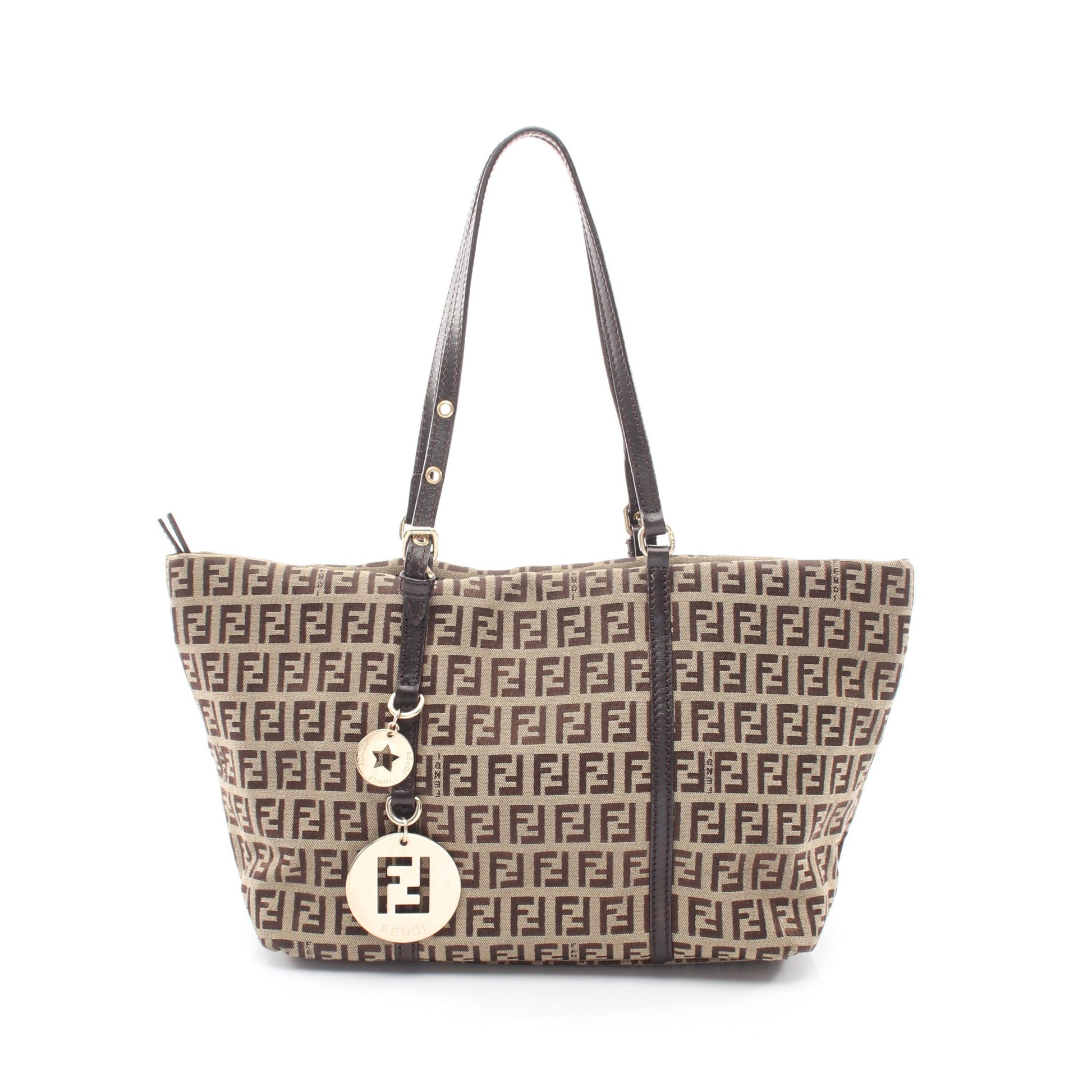 ズッキーノ ハンドバッグ トートバッグ キャンバス レザー ベージュ ダークブラウン フェンディ バッグ FENDI