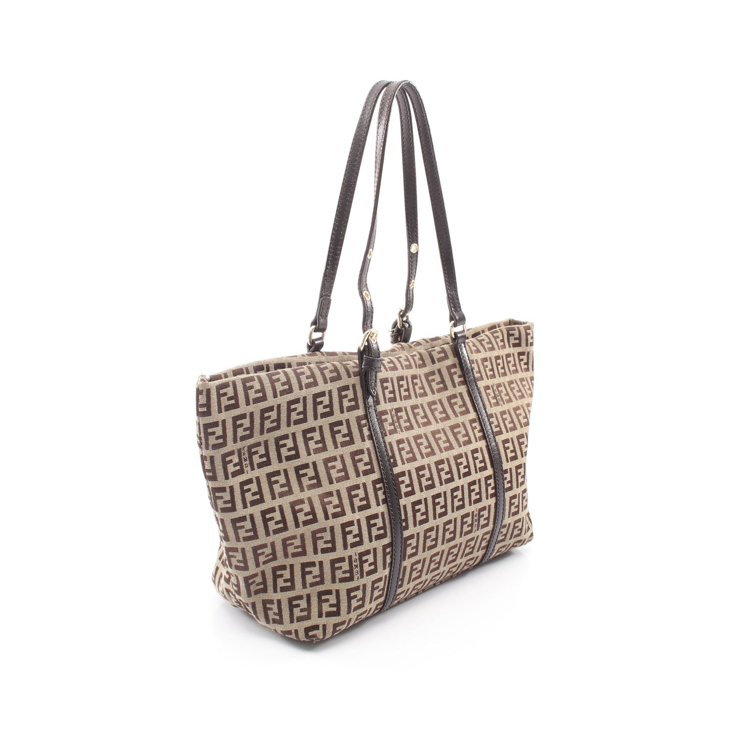 ズッキーノ ハンドバッグ トートバッグ キャンバス レザー ベージュ ダークブラウン フェンディ バッグ FENDI