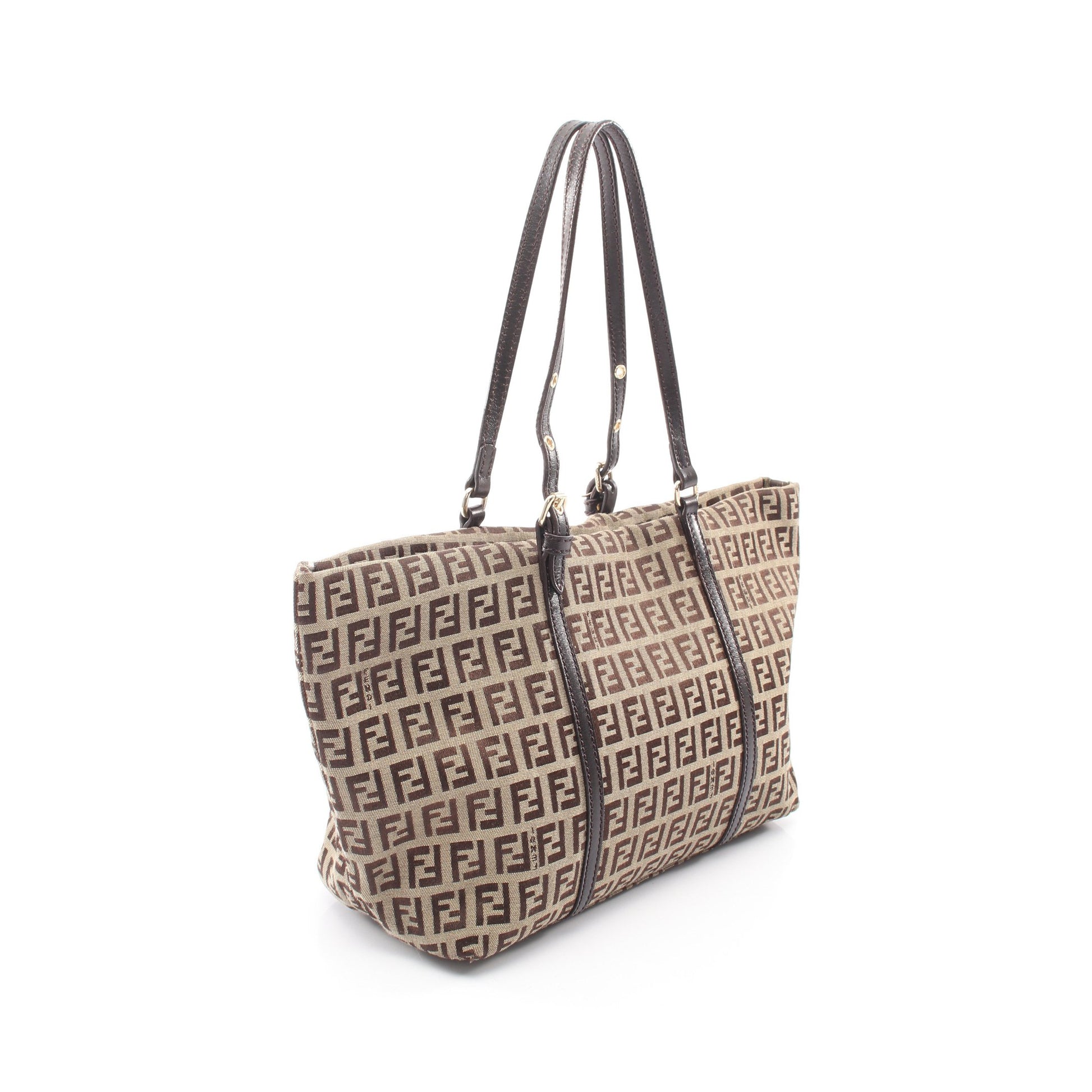 ズッキーノ ハンドバッグ トートバッグ キャンバス レザー ベージュ ダークブラウン フェンディ バッグ FENDI