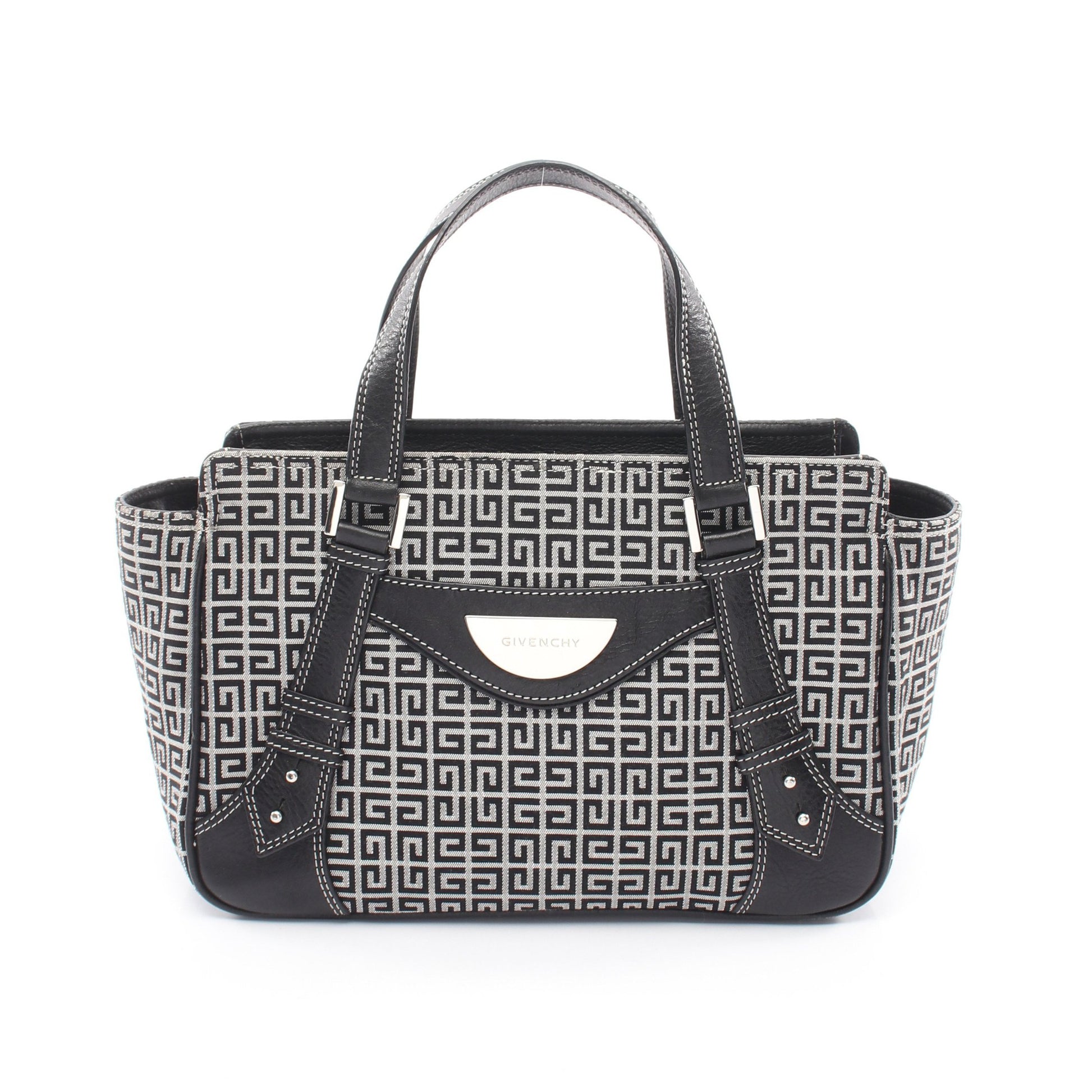 ロゴ ハンドバッグ キャンバス レザー ブラック グレー ジバンシィ バッグ GIVENCHY