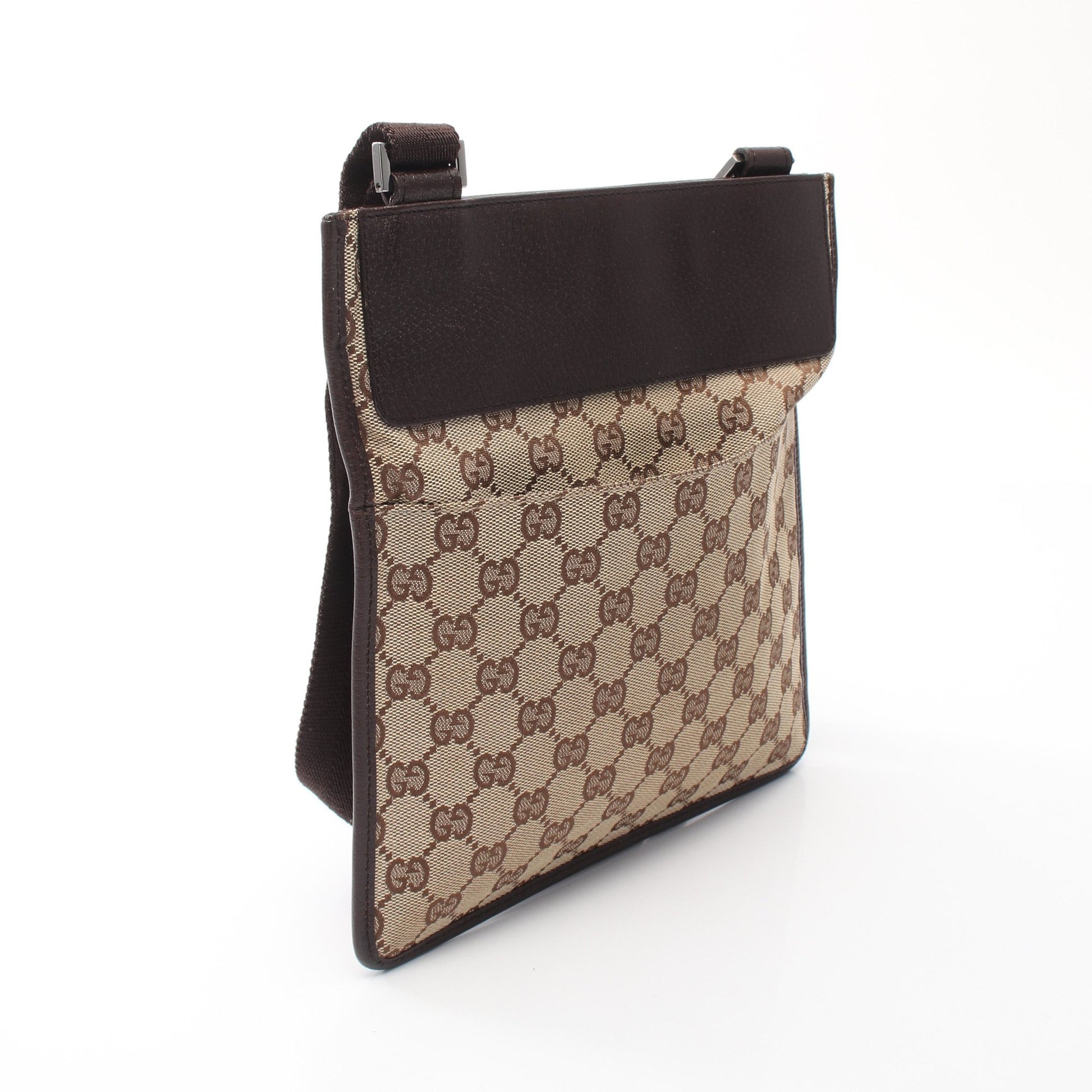 GGキャンバス ショルダーバッグ キャンバス レザー ベージュ ダークブラウン グッチ バッグ GUCCI