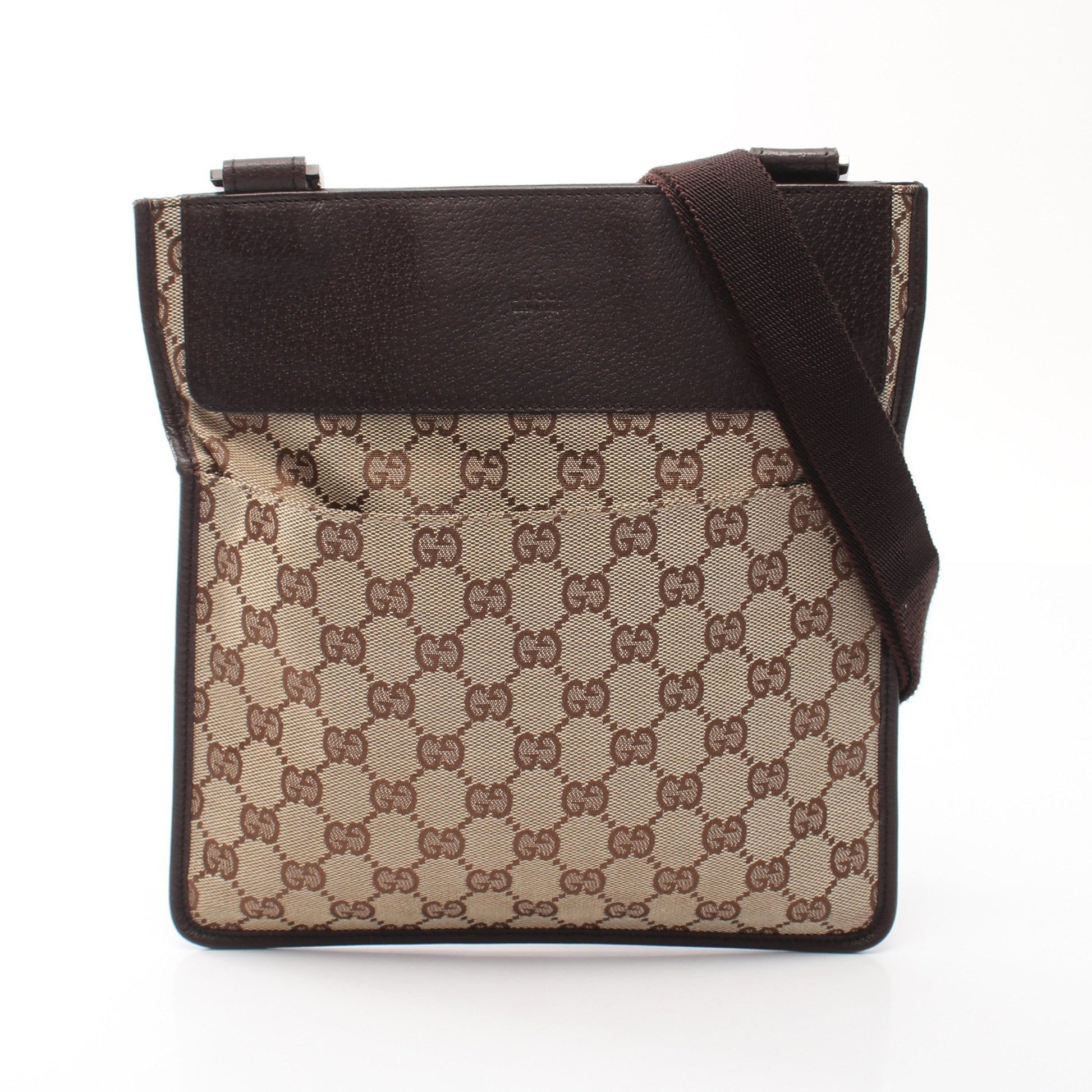 GGキャンバス ショルダーバッグ キャンバス レザー ベージュ ダークブラウン グッチ バッグ GUCCI