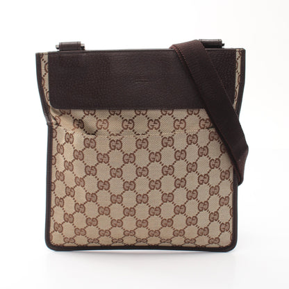 GGキャンバス ショルダーバッグ キャンバス レザー ベージュ ダークブラウン グッチ バッグ GUCCI