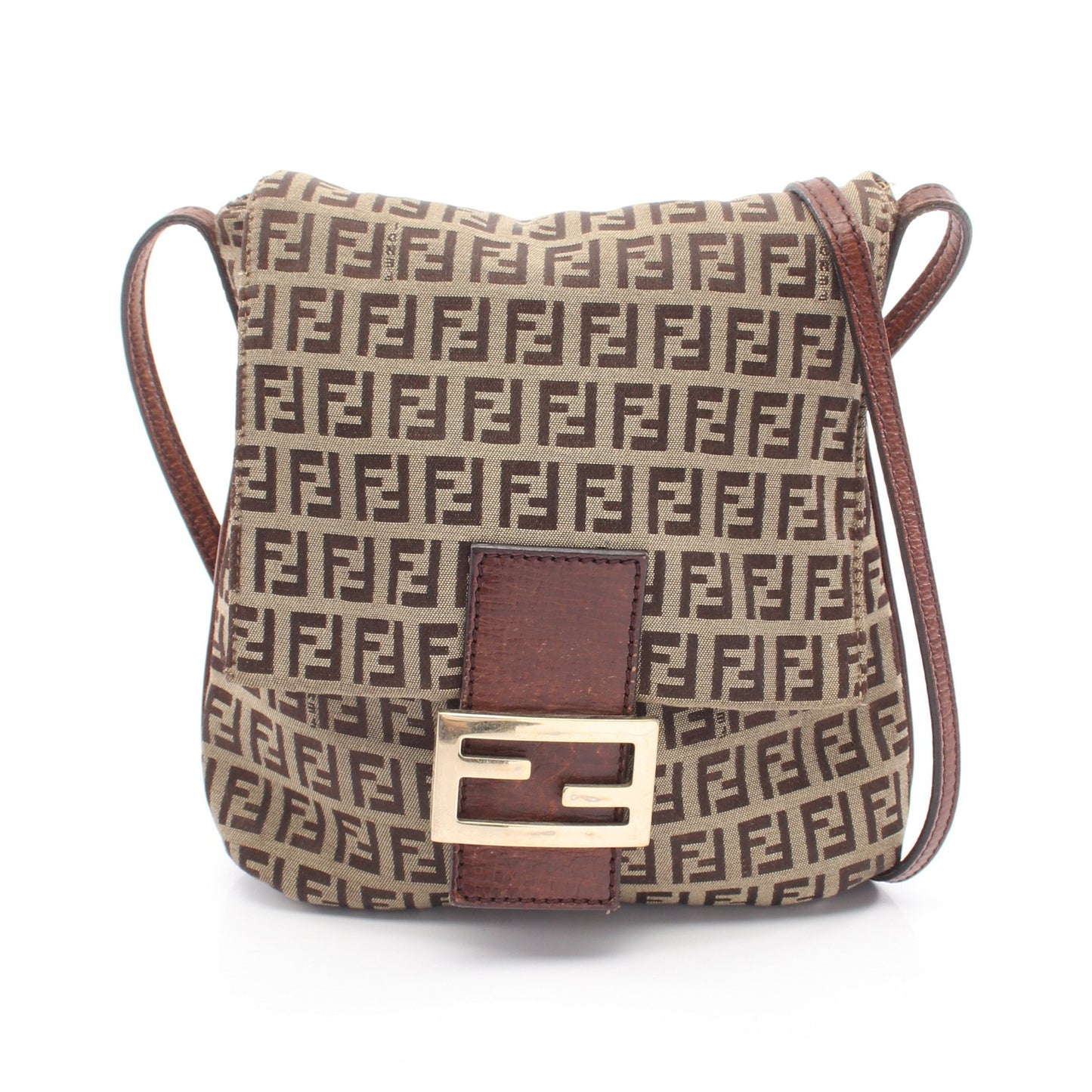 ズッキーノ ショルダーバッグ キャンバス レザー ベージュ ダークブラウン フェンディ バッグ FENDI