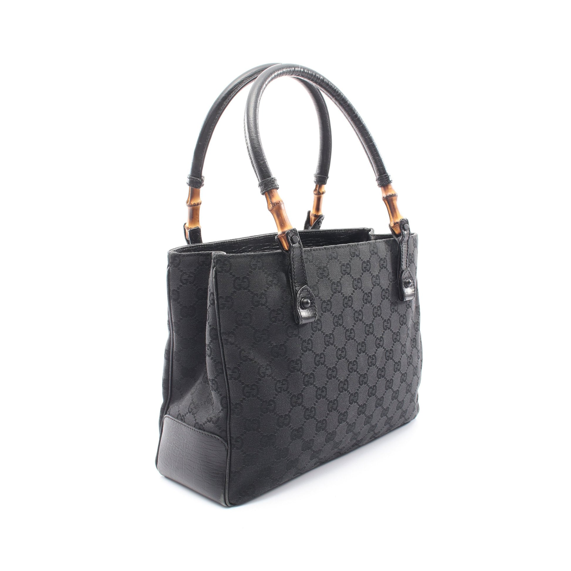 バンブー GGキャンバス ショルダーバッグ トートバッグ キャンバス レザー ブラック グッチ バッグ GUCCI