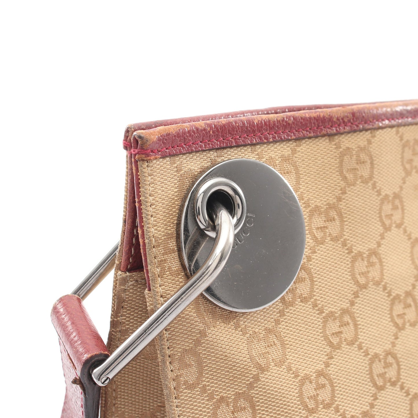 GGキャンバス ショルダーバッグ キャンバス レザー ベージュ バーガンディ グッチ バッグ GUCCI
