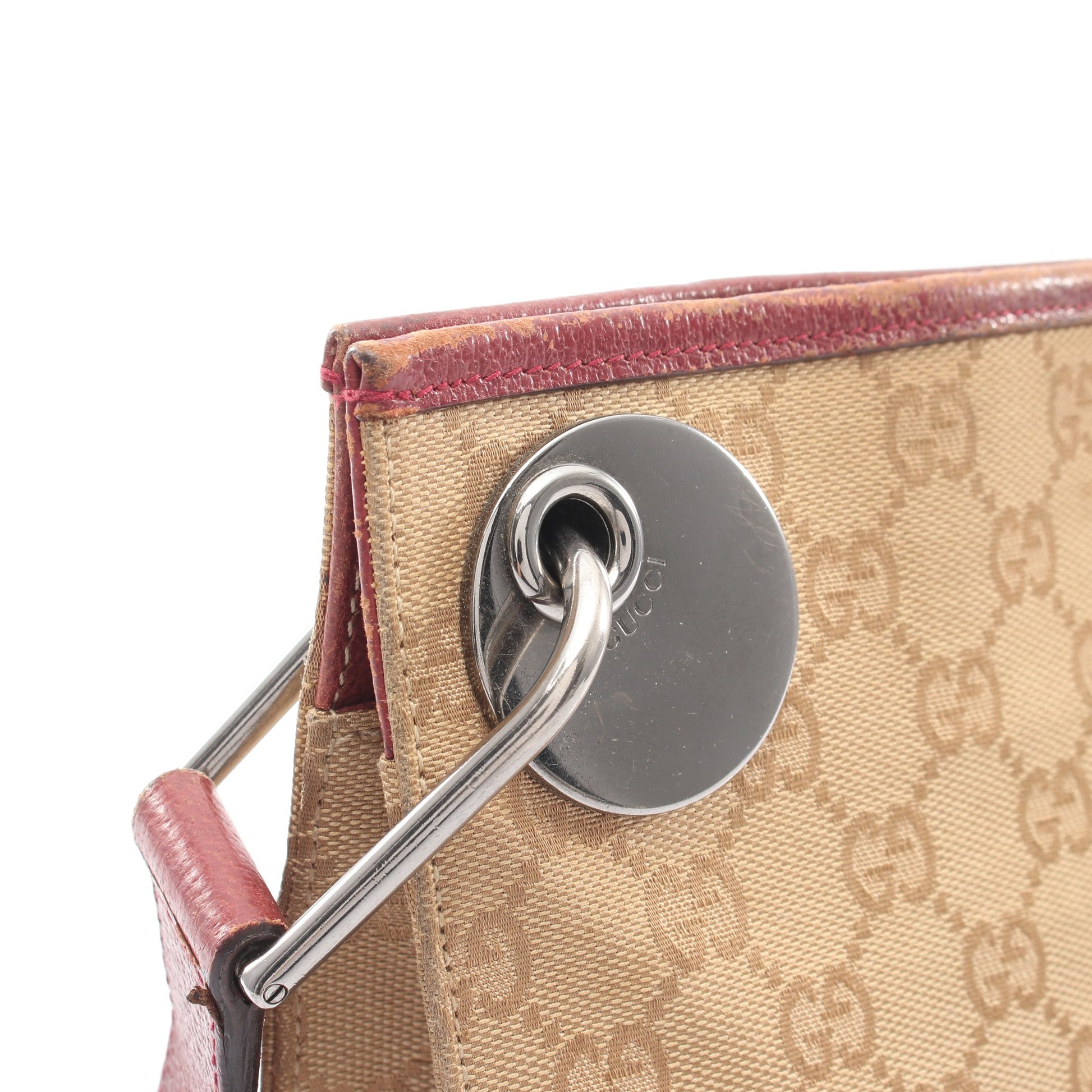 GGキャンバス ショルダーバッグ キャンバス レザー ベージュ バーガンディ グッチ バッグ GUCCI