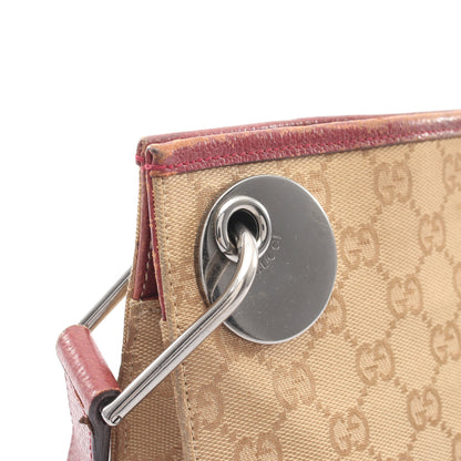 GGキャンバス ショルダーバッグ キャンバス レザー ベージュ バーガンディ グッチ バッグ GUCCI