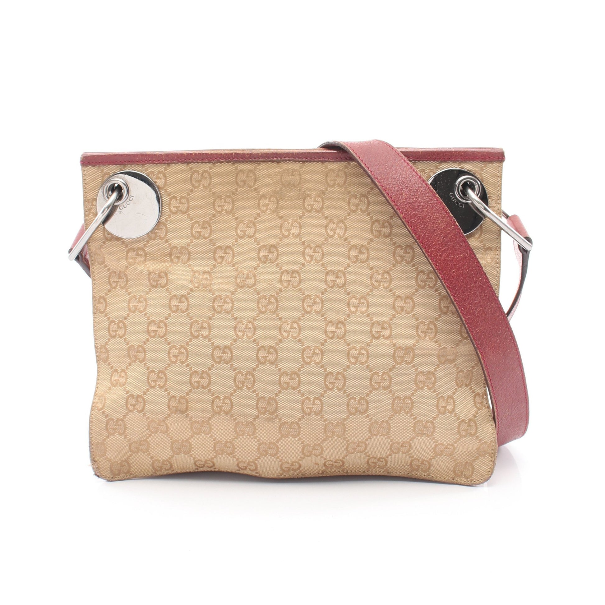 GGキャンバス ショルダーバッグ キャンバス レザー ベージュ バーガンディ グッチ バッグ GUCCI