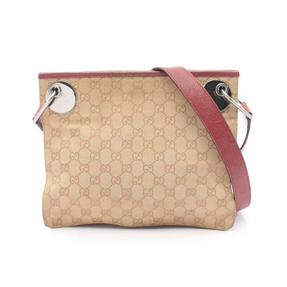 GGキャンバス ショルダーバッグ キャンバス レザー ベージュ バーガンディ グッチ バッグ GUCCI