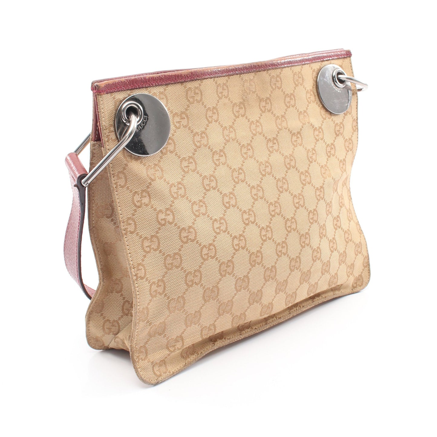 GGキャンバス ショルダーバッグ キャンバス レザー ベージュ バーガンディ グッチ バッグ GUCCI