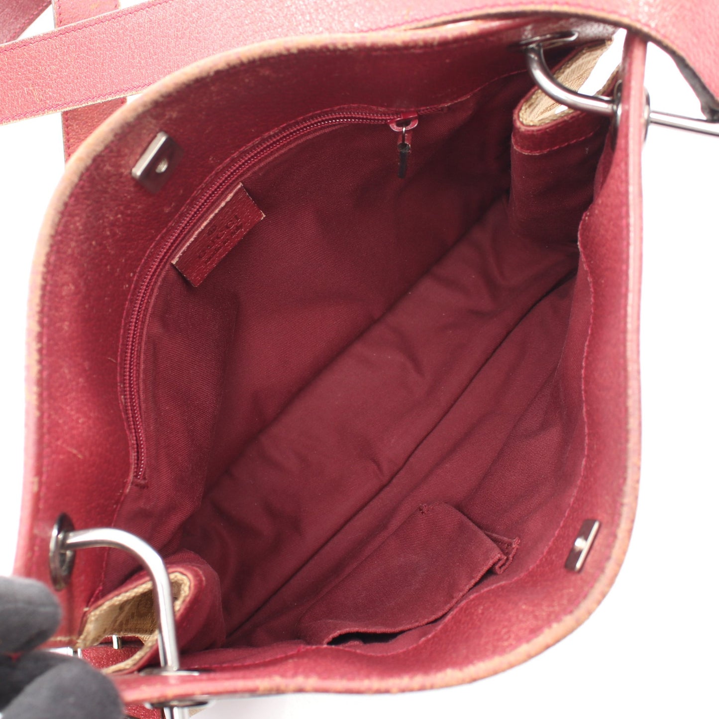 GGキャンバス ショルダーバッグ キャンバス レザー ベージュ バーガンディ グッチ バッグ GUCCI