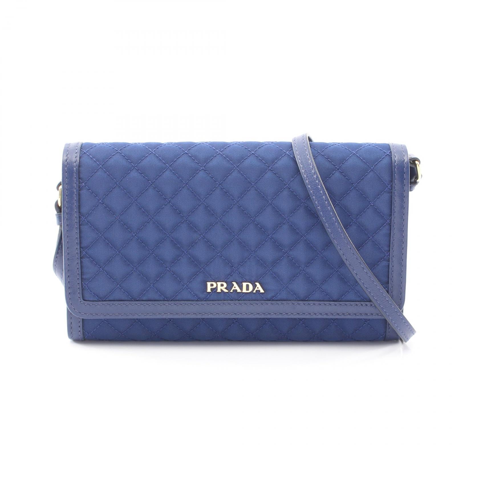 キルティング ショルダーウォレット ナイロン レザー ブルー プラダ バッグ PRADA