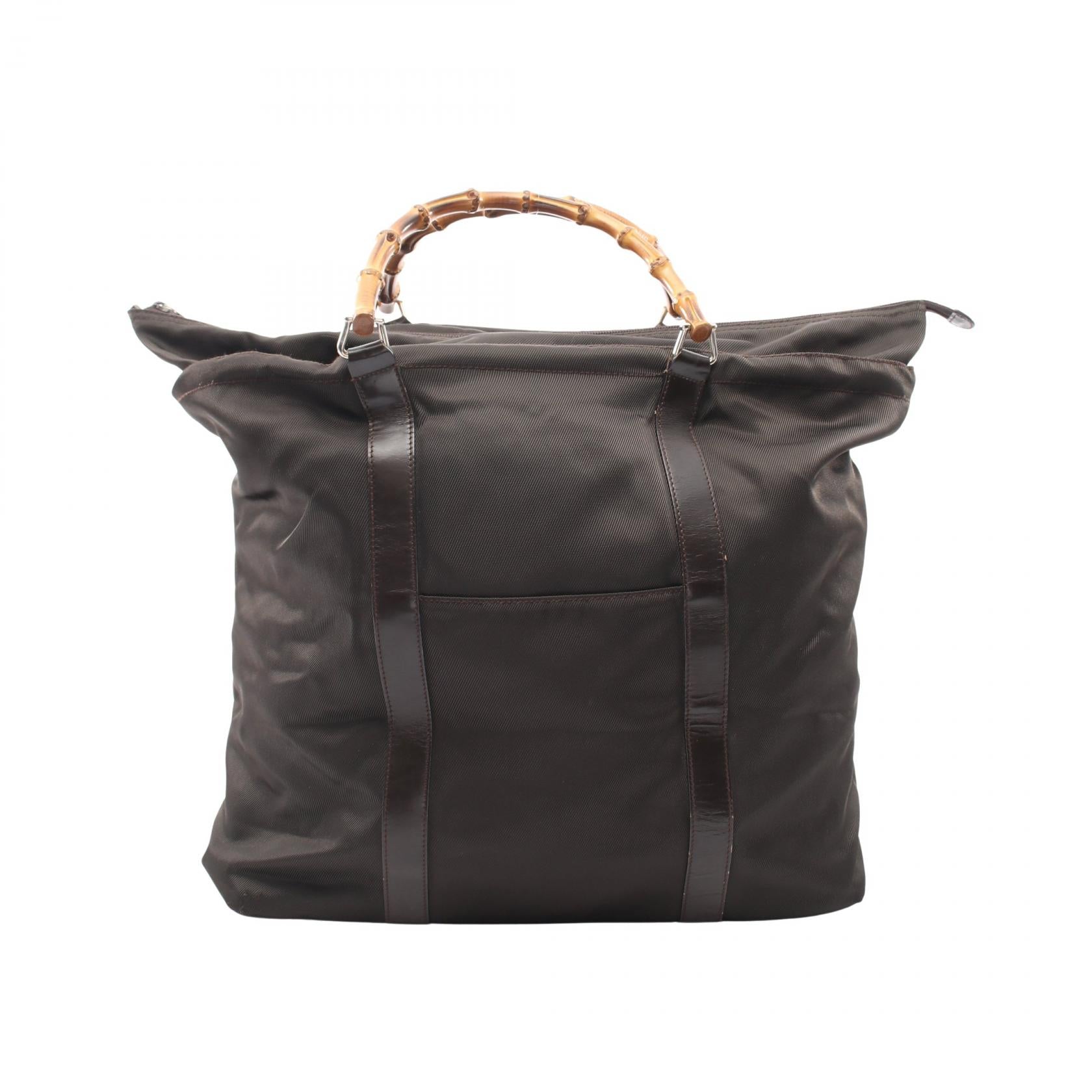 バンブー ハンドバッグ トートバッグ ナイロン レザー ダークブラウン グッチ バッグ GUCCI