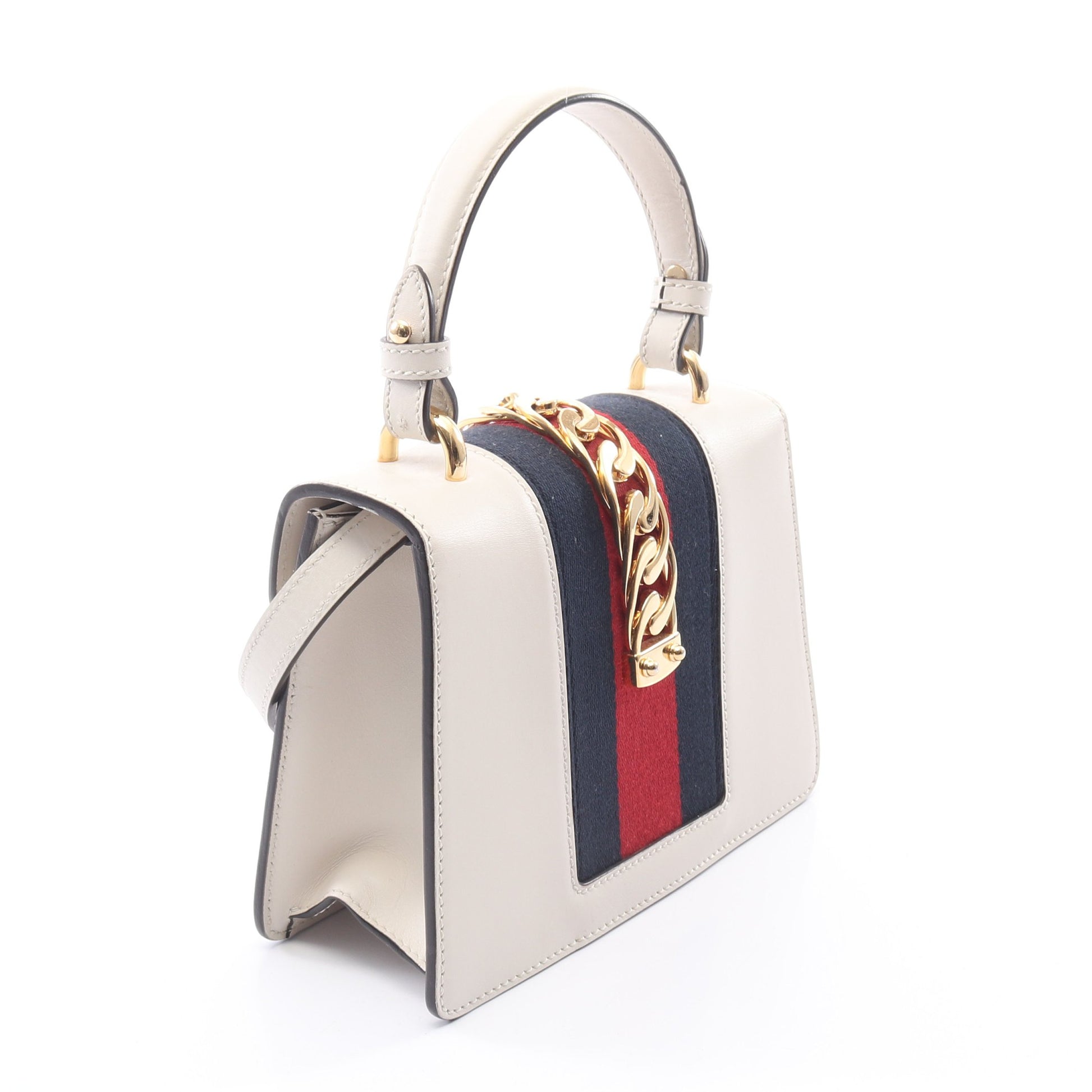 シルヴィ シェリーライン 2WAY ハンドバッグ レザー アイボリー ネイビー レッド グッチ バッグ GUCCI