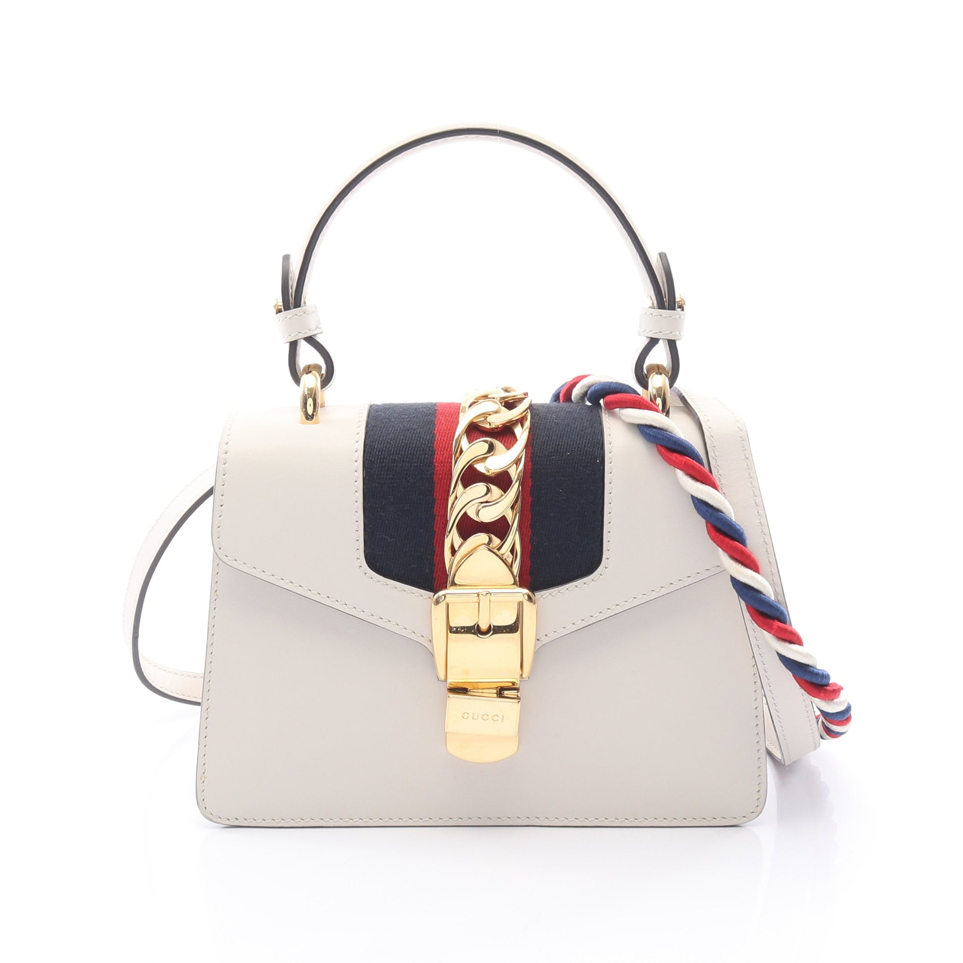 シルヴィ シェリーライン 2WAY ハンドバッグ レザー アイボリー ネイビー レッド グッチ バッグ GUCCI