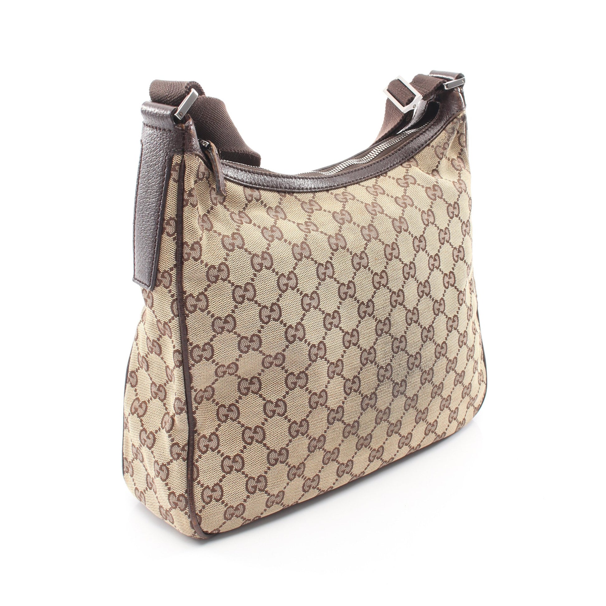 GGキャンバス ショルダーバッグ キャンバス レザー ベージュ ダークブラウン グッチ バッグ GUCCI