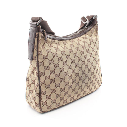 GGキャンバス ショルダーバッグ キャンバス レザー ベージュ ダークブラウン グッチ バッグ GUCCI