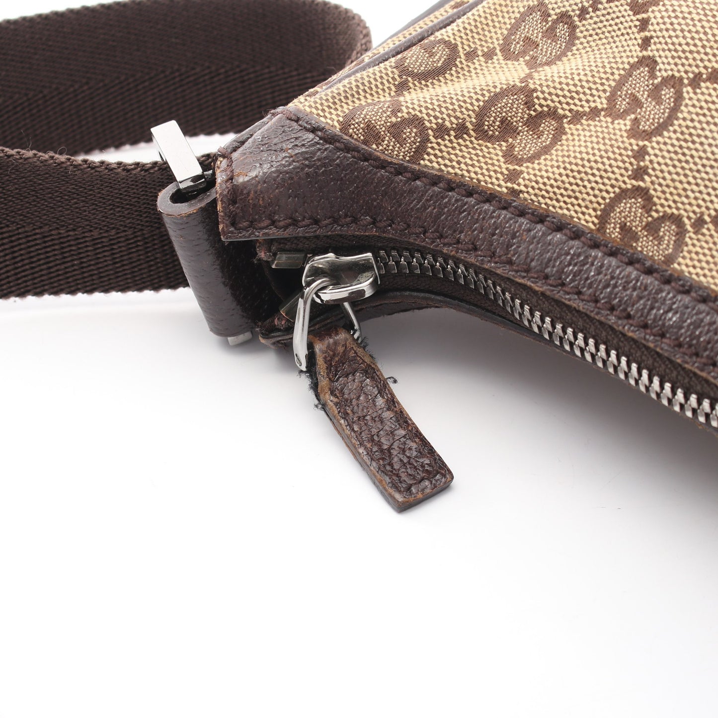 GGキャンバス ショルダーバッグ キャンバス レザー ベージュ ダークブラウン グッチ バッグ GUCCI